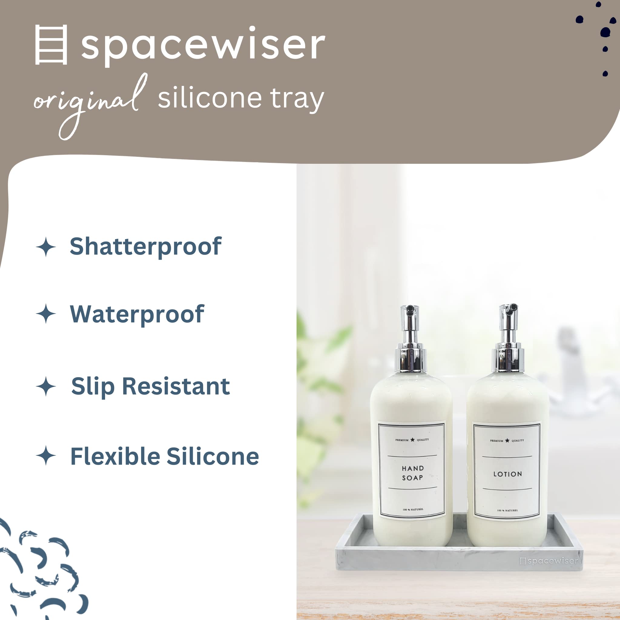 Spacewiser Countertop And Vanity Tray - Small 7.7'' Silicone Soap Dispenser Tray, Shatterproof Flexible Bathroom Tray, Kitchen S