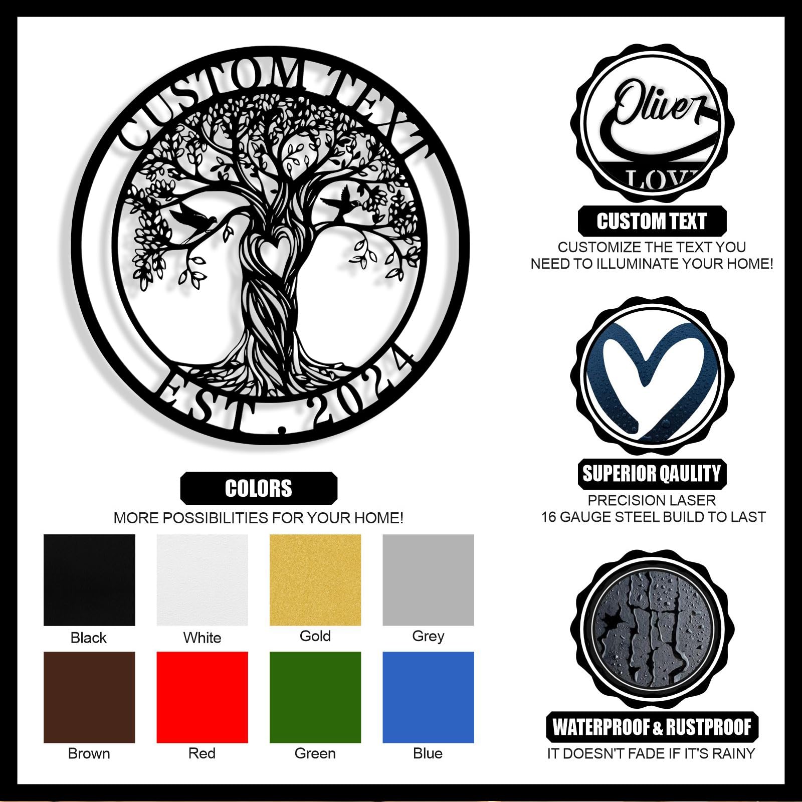 Personalized Tree of Life Metal Sign Wall Art Decor, Custom Wedding Gifts for Couples, Custom Family Name Sign, Christmas Valent