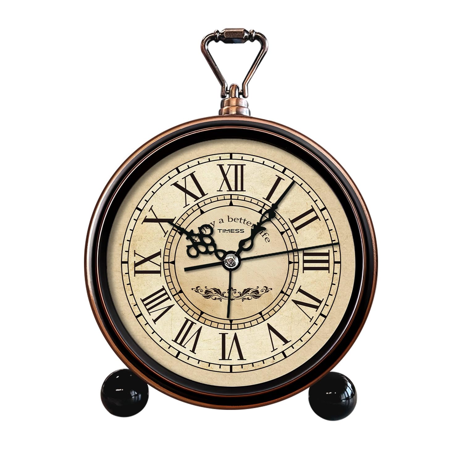 Timess Vintage Analog Alarm Clock, 6.1 Silent Non-Ticking Quartz Desk Clock With Roman Numerals, Battery Operated Table Clock Fo