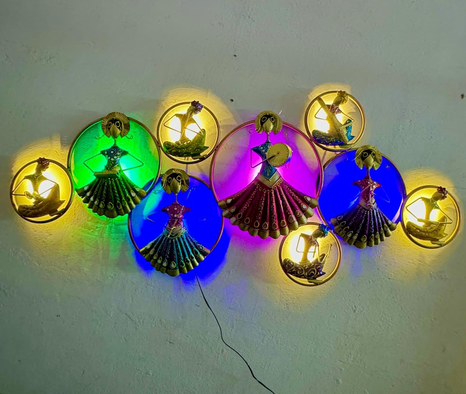 RSN 9 Musicians Doll Circle with LED Light Metal Wall Art Wall Sculpture/Wall Hanging Home Decoration Perfect for Living Room/Be