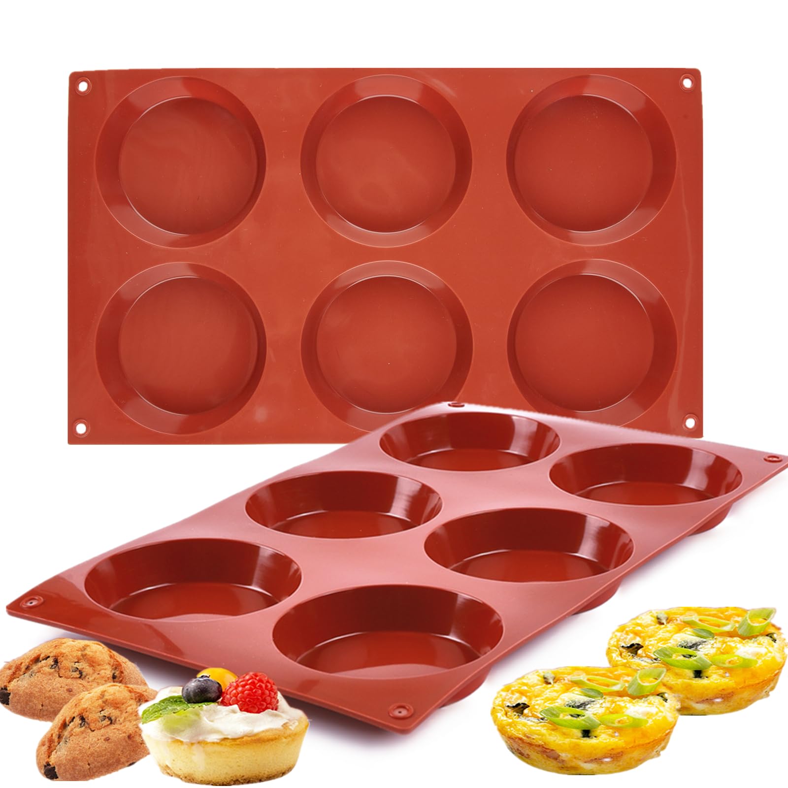 Joersh 2-Pk Silicone Egg Molds Non-Stick 3'' Round Muffin Top Baking Pans, Egg Molds For Breakfast Sandwiches, Corn Breads, Whoo