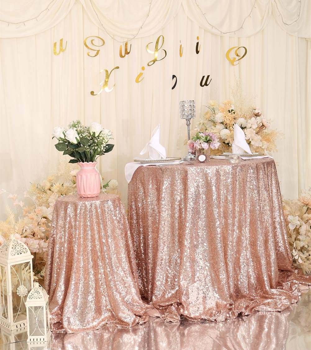 Poise3Ehome 72-Inch Round Rose Gold Sequin Tablecloth For Party Cake Dessert Table Exhibition Events