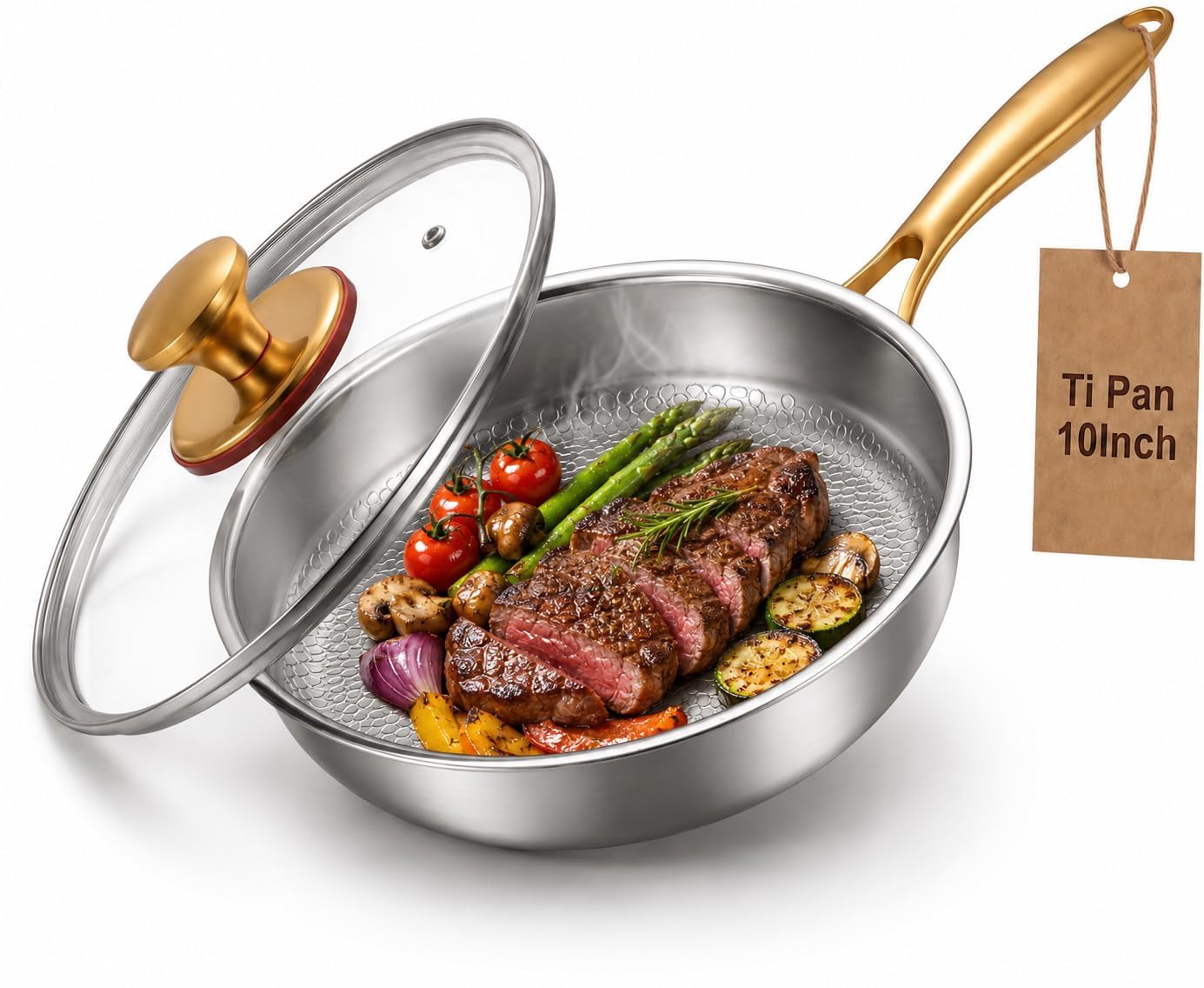 Abijan Titanium Pans for Cooking | 10 Pure Titanium Hammered Pro frying au gratin pan with Lid | NonToxic Skillet | PFAS/PFOA/