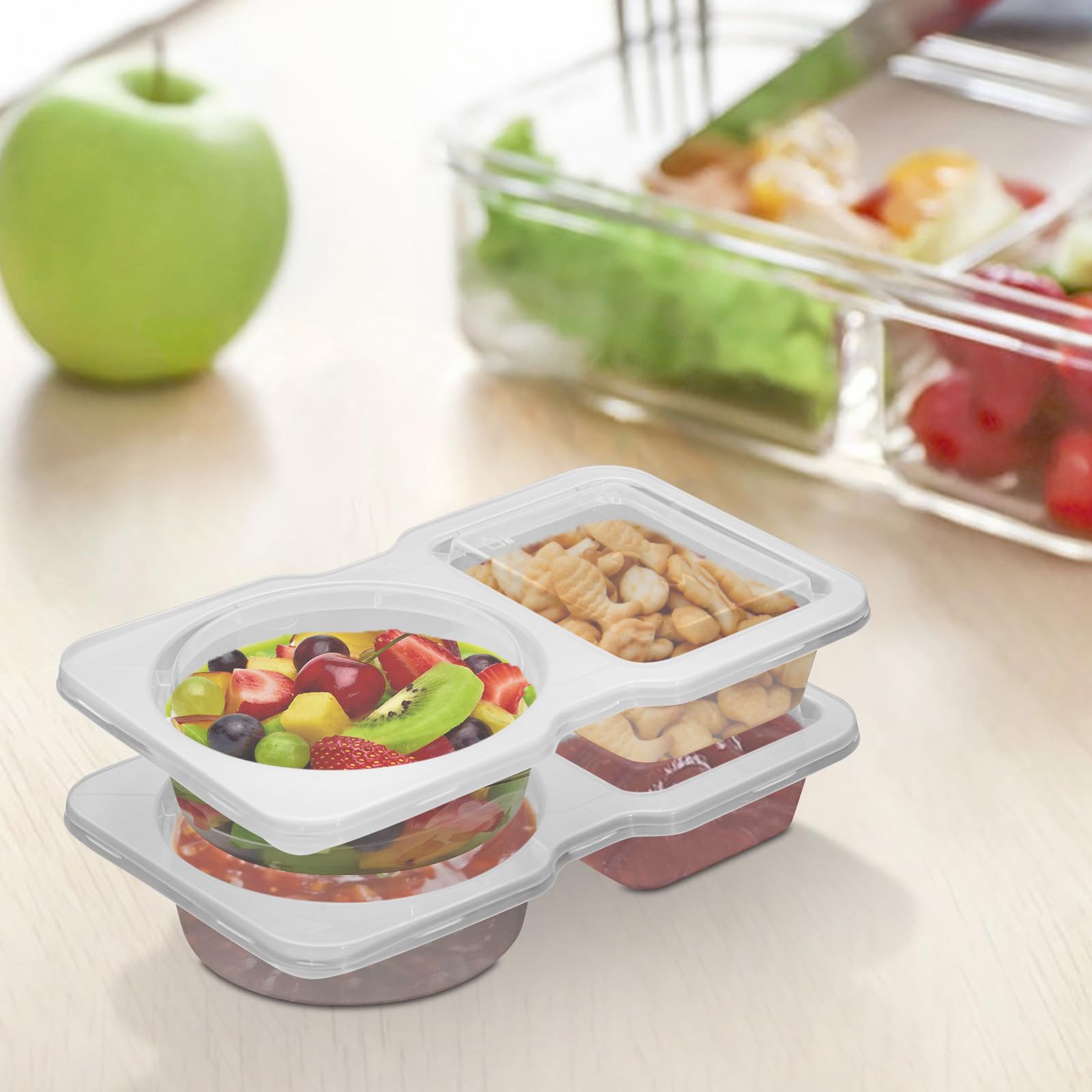 Uvhjw 20 Sets Reusable Snack Container, Condiment Containers With Lid, 2 Compartments Dipping Container For Refrige, Portion Con