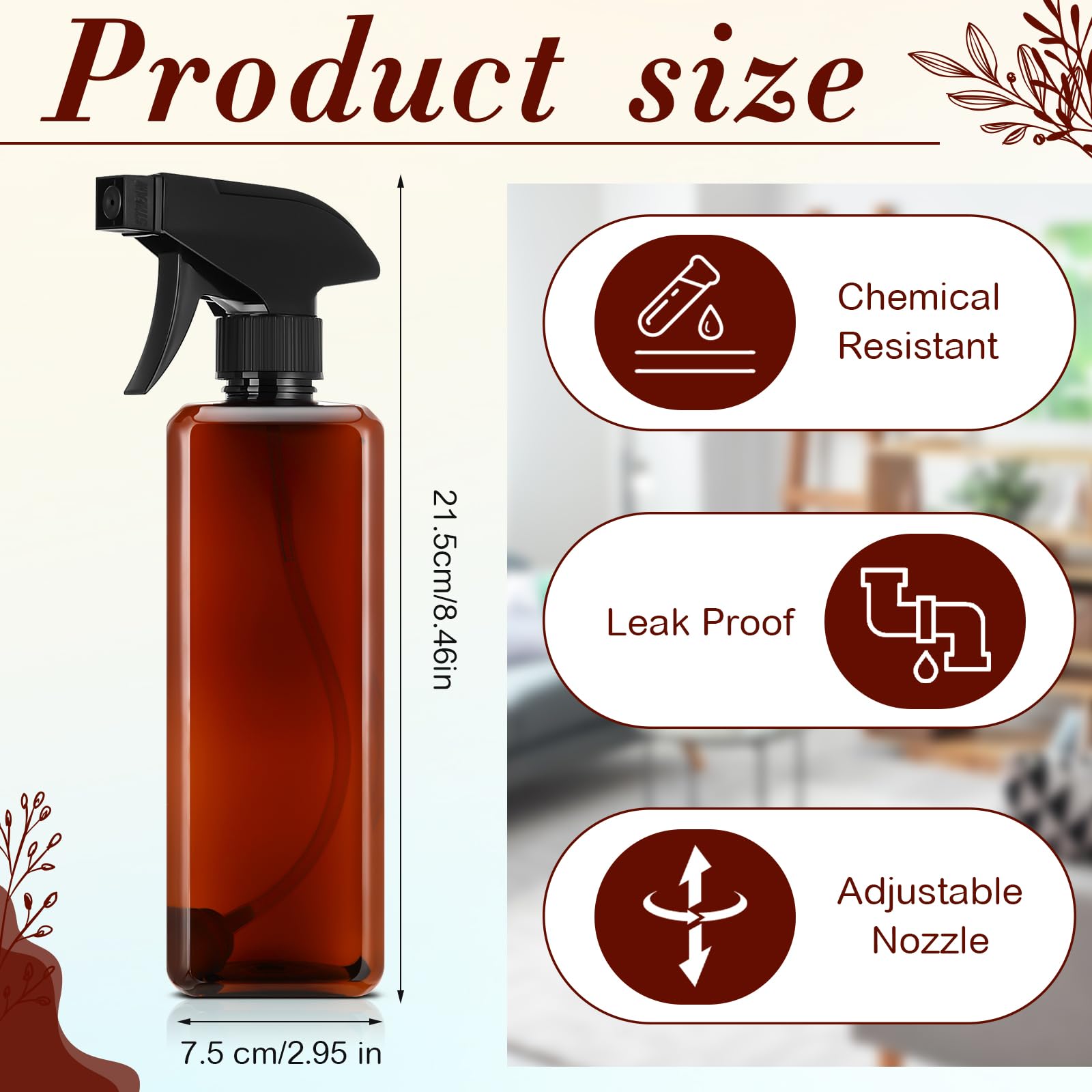 Honeydak 2 Pcs Plastic Spray Bottle For Cleaning, 16 Oz /500 Ml 360 Upside Down Square Heavy Duty Spray Bottle With Adjustable N