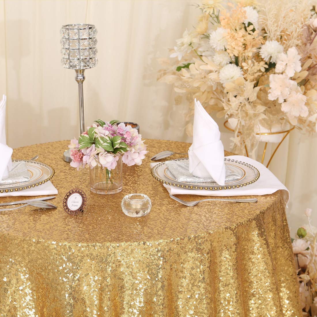 Eternal Beauty Sequin Tablecloth,Sparkly Table Cloth For Wedding Party, Christmas Decorations Round Glitter Tablecloth (120'', A