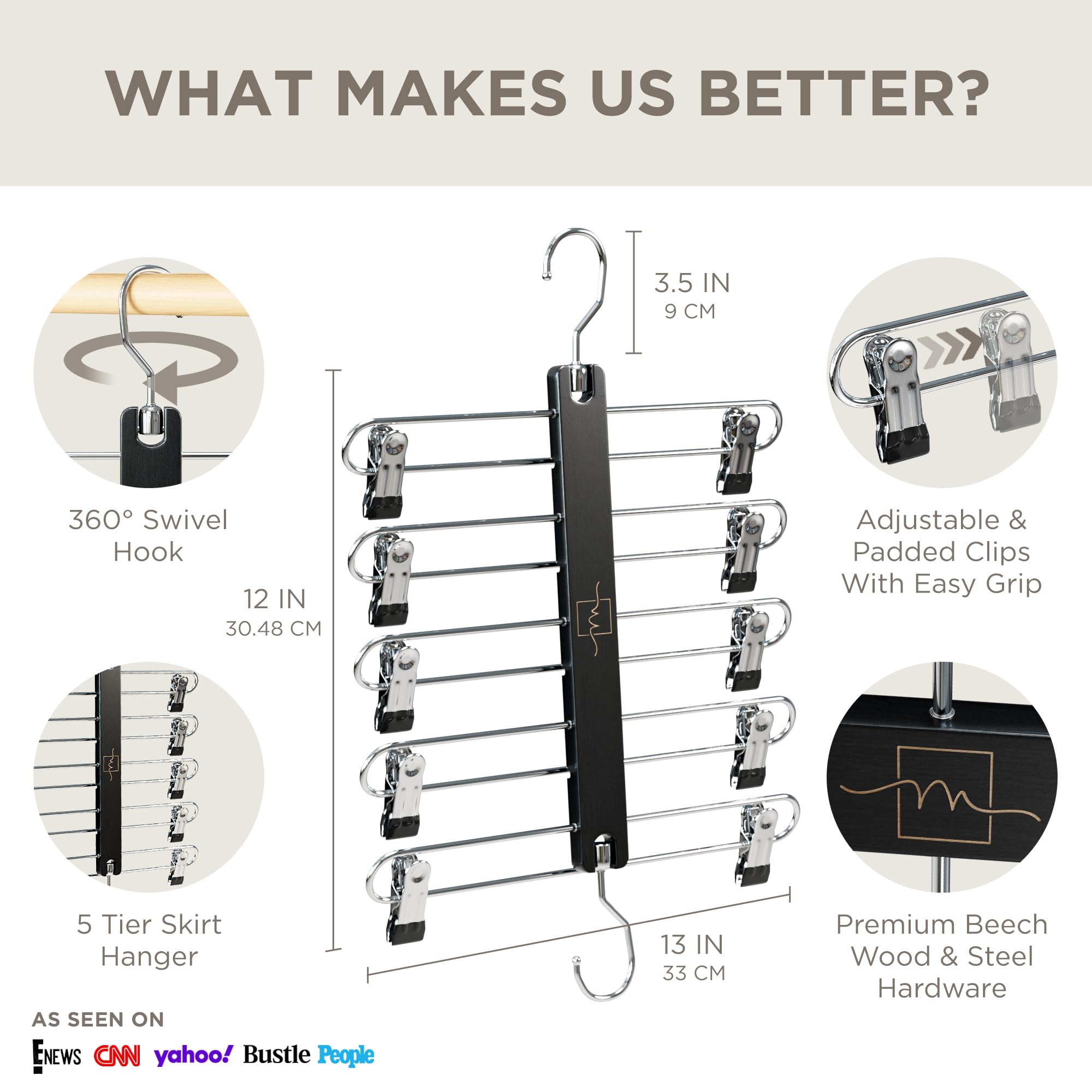 Moralve Skirt Hangers Space Saving - European Beechwood Shorts Hangers & Skirt Hangers - Women Space Saving Skirt Hangers With C