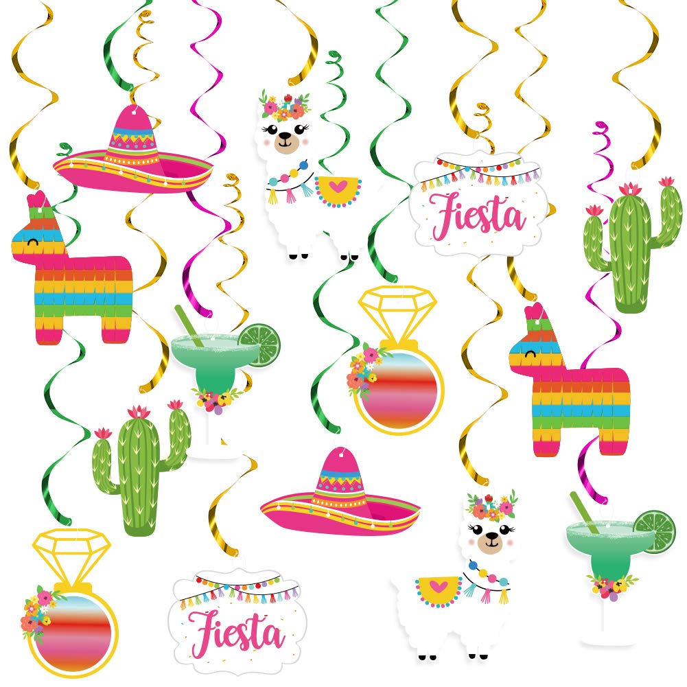Mexican Final Fiesta Hanging Swirl Decorations, Final Fiesta Bachelorette Bridal Shower Party Decorations Llama Cactus Garland F