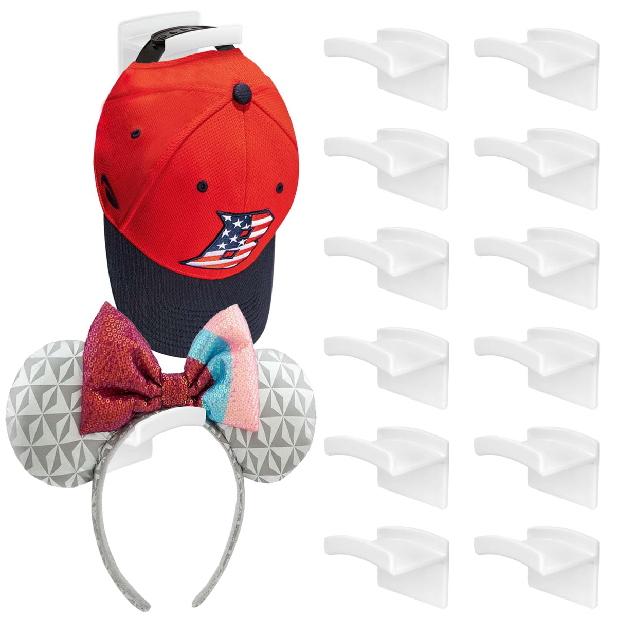 Diamerd Hat Hooks For Wall, Headband Holder For Disney Mickey Ear, Adhesive Hat Racks Organizer For Door Closet No Drilling, Whi