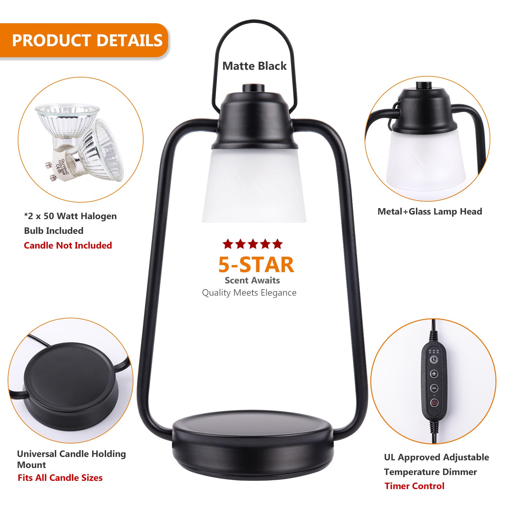 MAOYUE Candle Warmer Lamp with 2 Bulbs Compatible with Jar Vintage Electric Dimmable Candle Melter Top Melting for Scented Wax f
