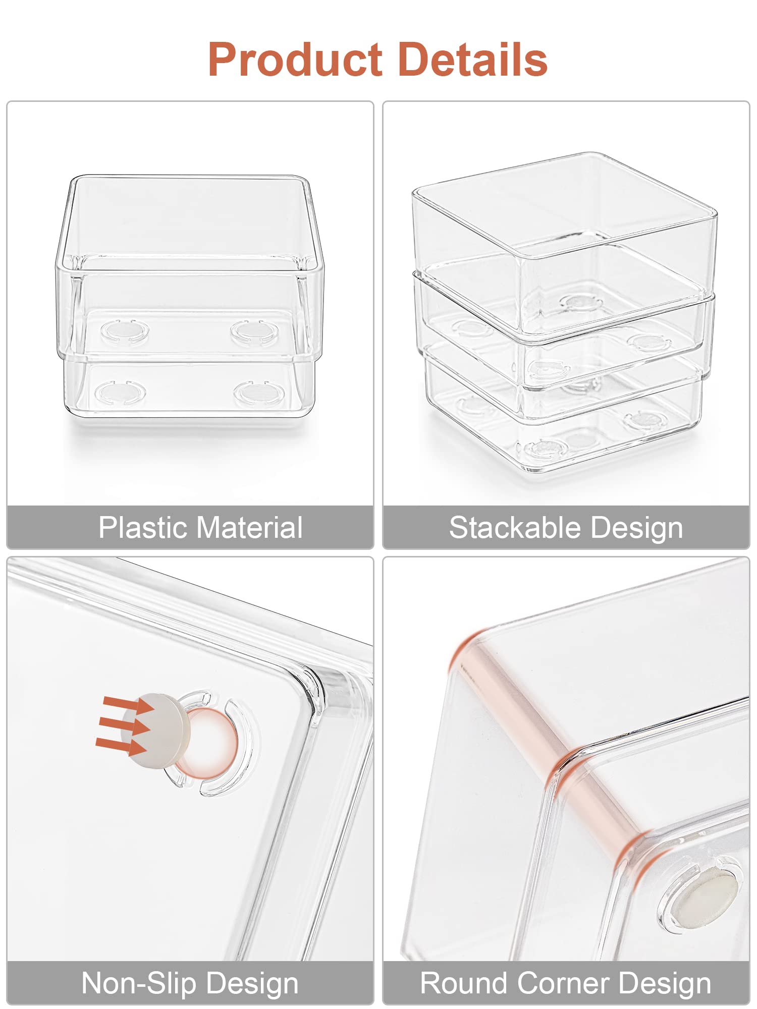 SMARTAKE 13-Piece Drawer Organizer with Non-Slip Silicone Pads, 5-Size Desk Drawer Organizer Trays Storage Tray for Makeup, Jewe