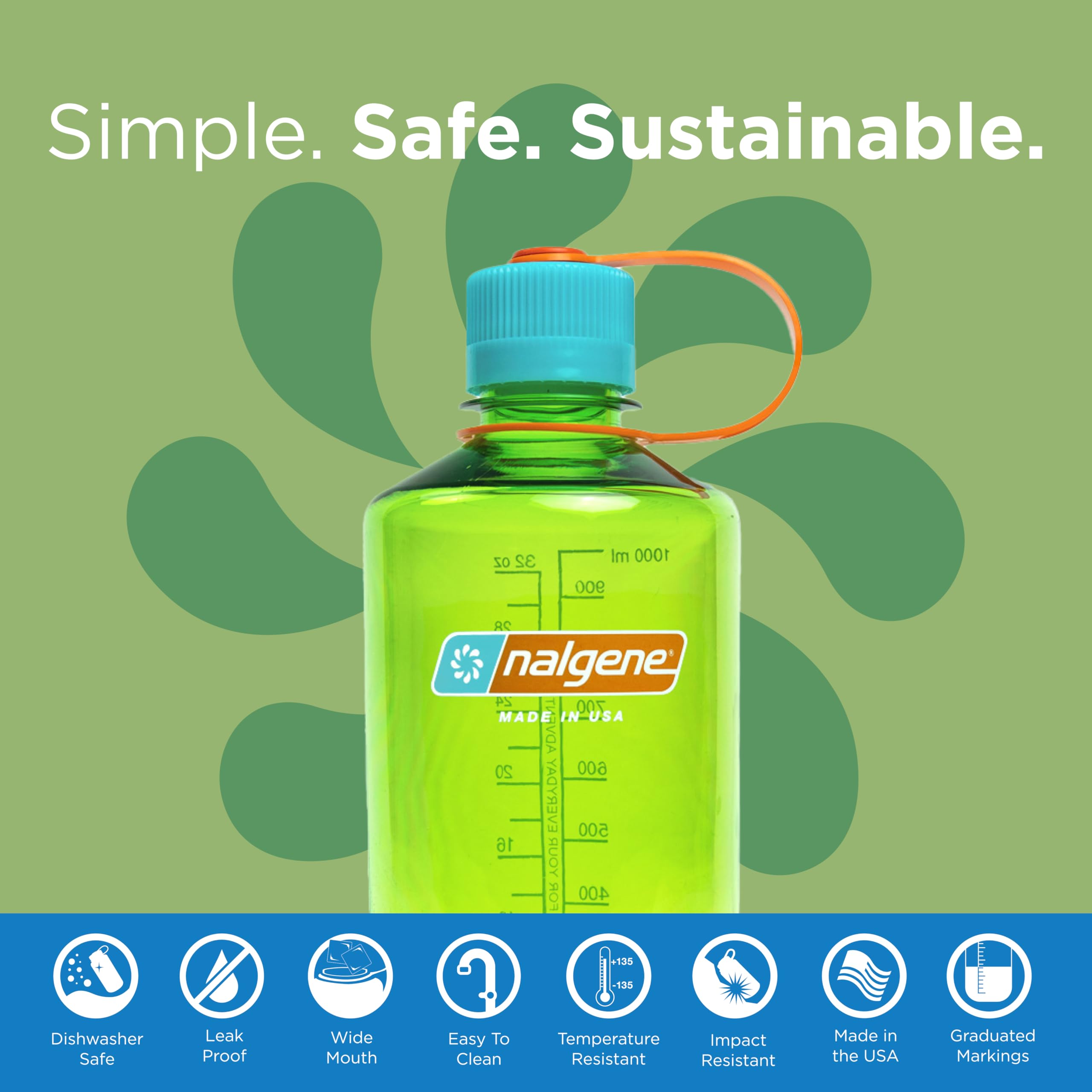Nalgene Sustain Tritan Bpa-Free Water Bottle Made With Material Derived From 50% Plastic Waste, 32 Oz, Narrow Mouth, Pear