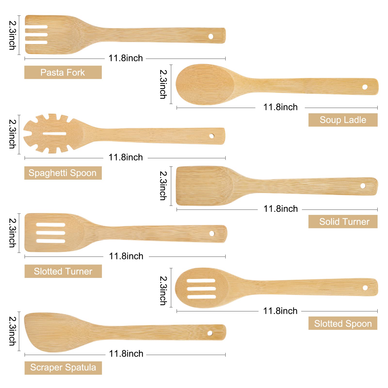 [7-Pcs] Wooden Spoons For Cooking Is For All Kitchen. Made From Bamboo Wood, Wooden Spatula & Wooden Spoon 11.8 In. And Non-Stic
