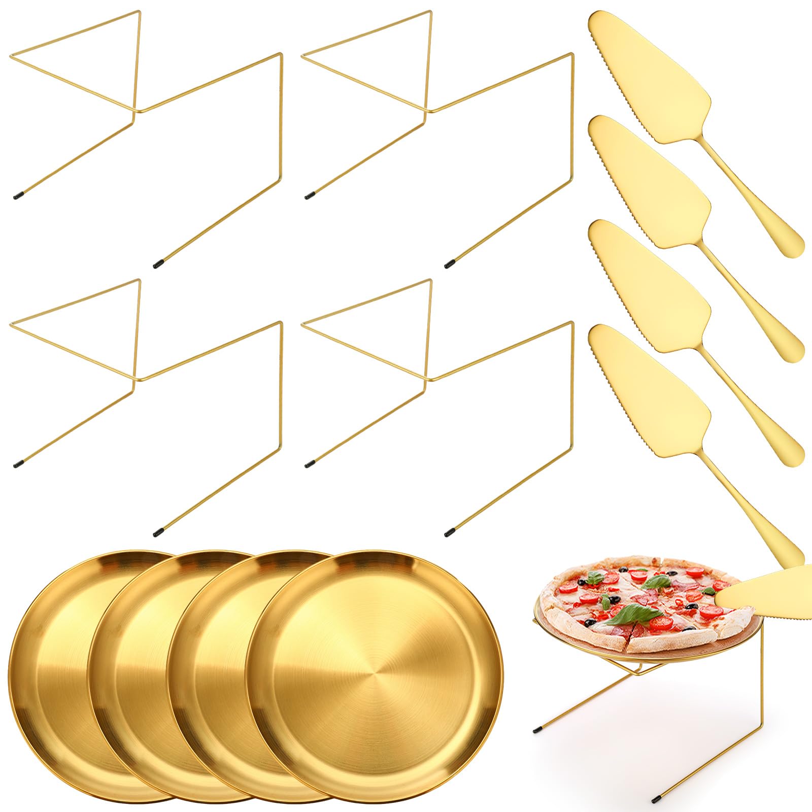 Yiyiring 12 Pcs Pizza Pan Riser Stands Tray Set,Gold,Classic