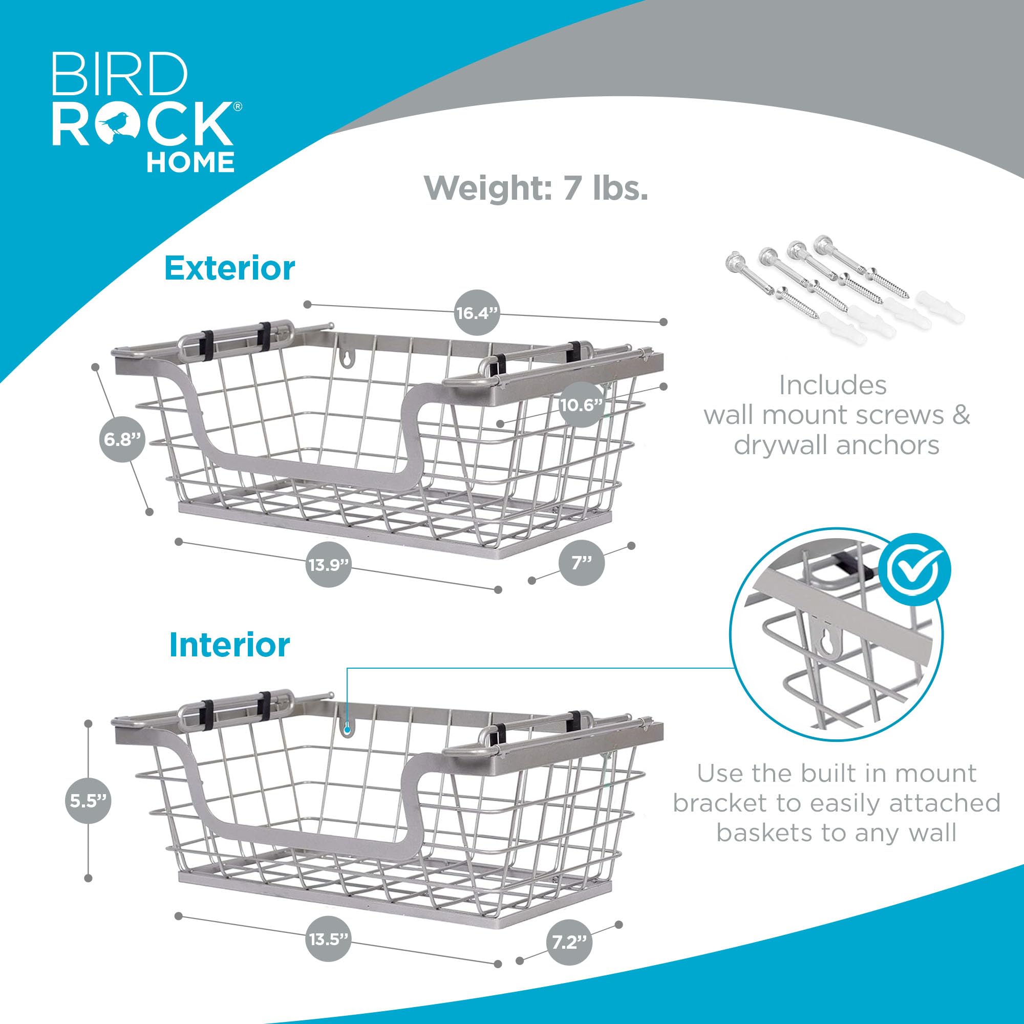 Birdrock Home Wire Baskets - Set Of 2 Stackable Hanging Bins - Wall Mount Shelf - Potato Onion Storage - Kitchen Pantry Organize