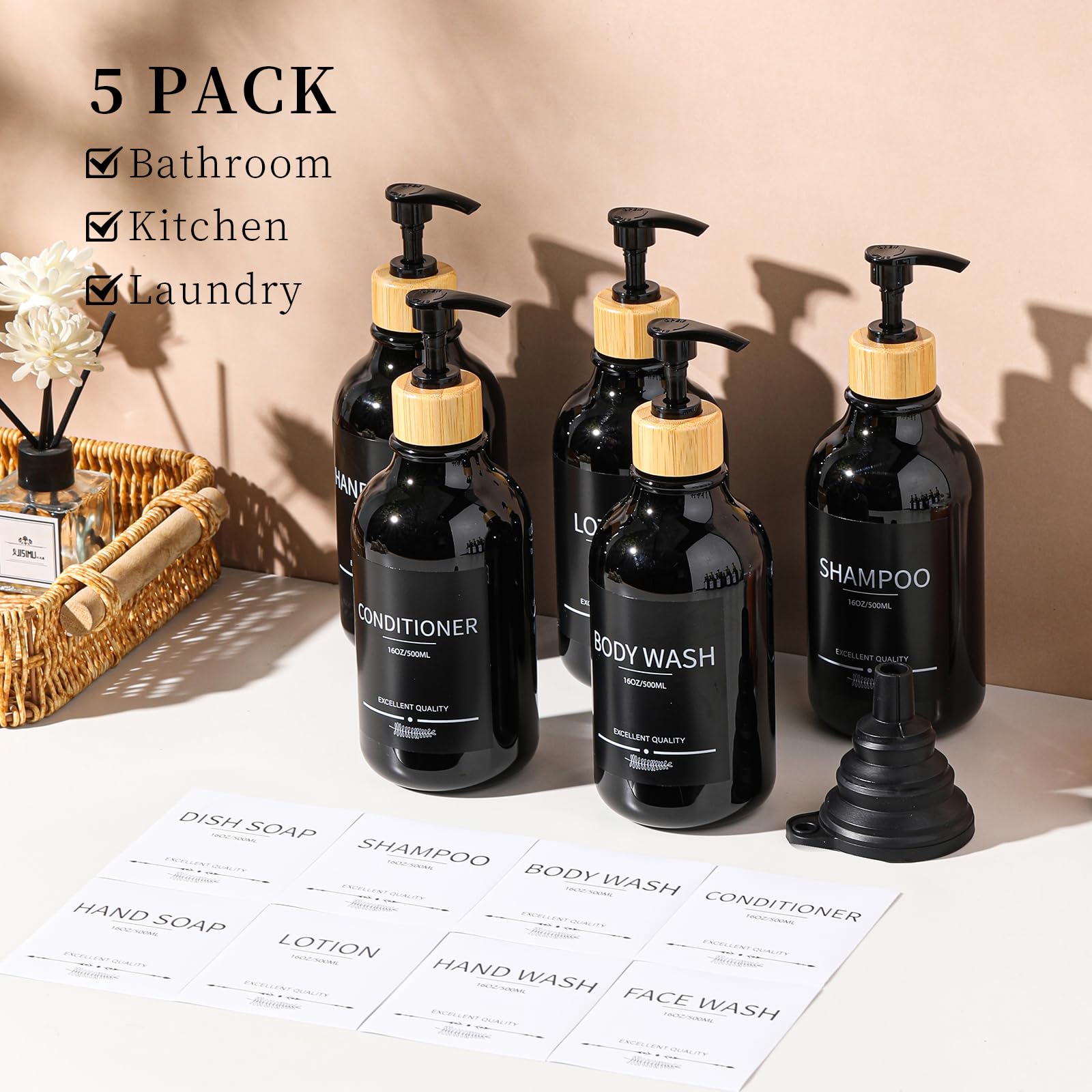 Mithrgrous Shampoo And Conditioner Dispenser Bottles,5Pack Shampoo Bottles Refillable,16.9Oz Refillable Shampoo And Conditioner
