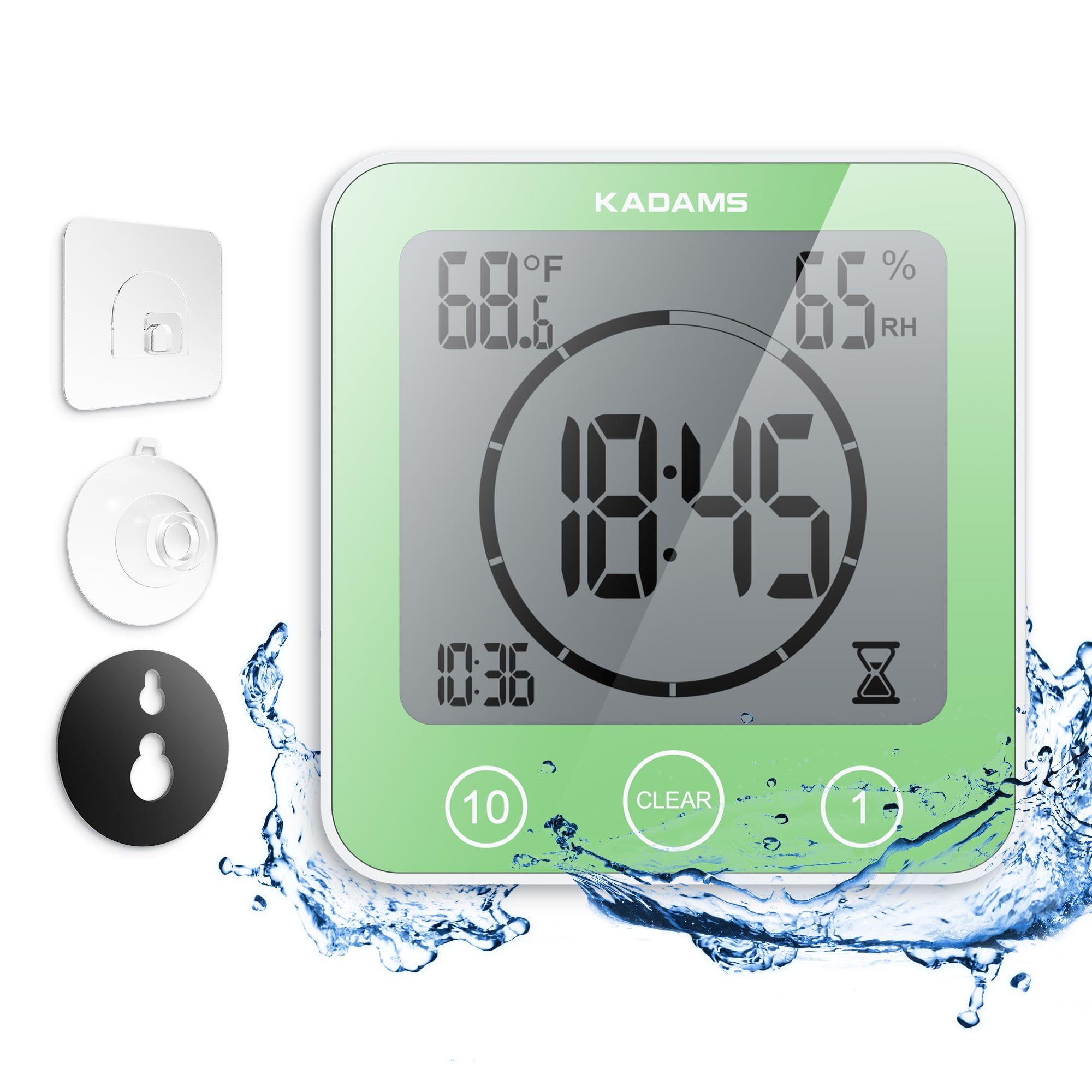 KADAMS Shower Clock Waterproof Bathroom Timer - Digital Wall Clock with Countdown, Magnetic Kitchen Clock with Temperature & Hum