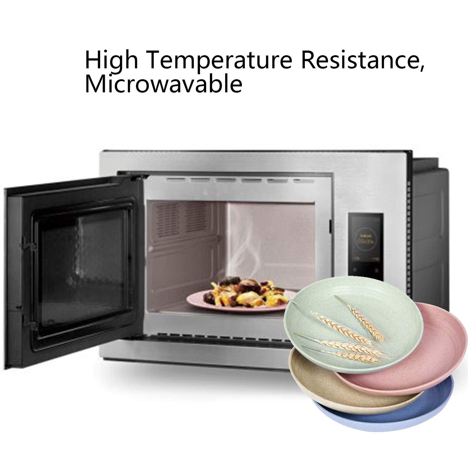 Shopwithgreen Wheat Plastic Reusable Dinner Plates, Camping Outdoor Plates Sets, For Kitchen, Dorm Room, Microwave Dishwasher Sa