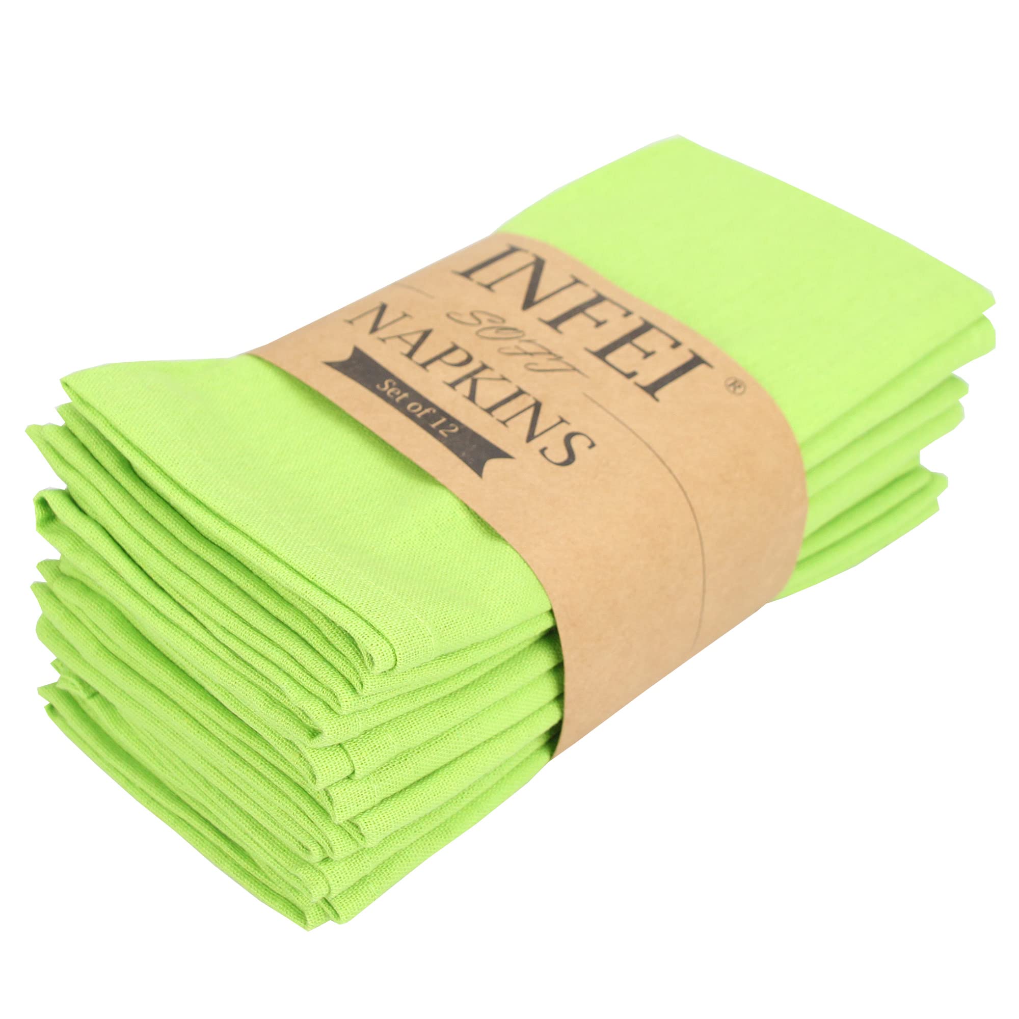 Infei Solid Color Cotton Linen Blended Thin Dinner Cloth Napkins - Set Of 12 (40 X 40 Cm) - For Events & Home Use (Green)