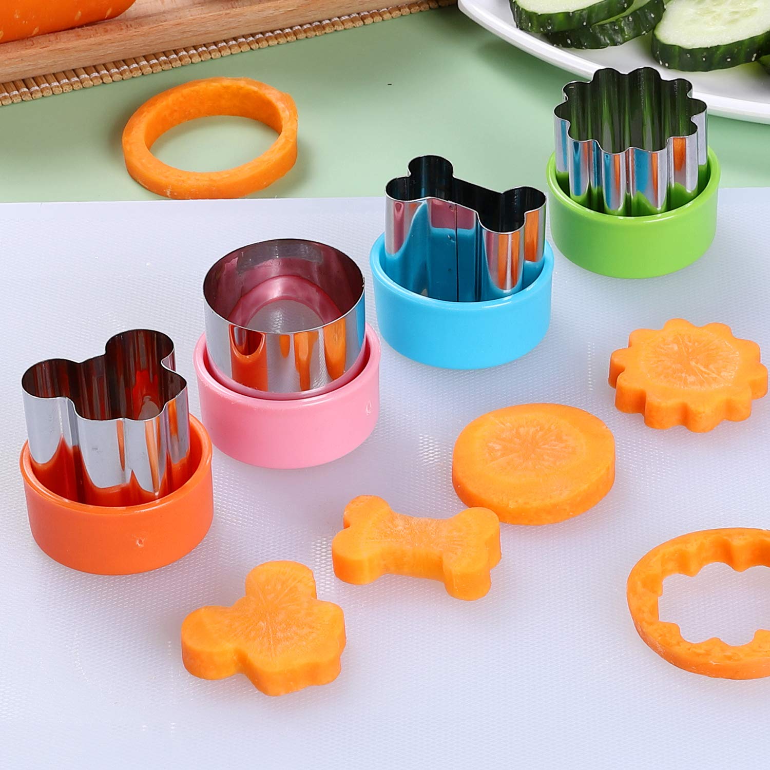 24 Pcs Vegetable Cutter Shapes Sets Cookie Cutters Fruit Stamps Mold With 20 Pcs Food Picks And Forks For Kids