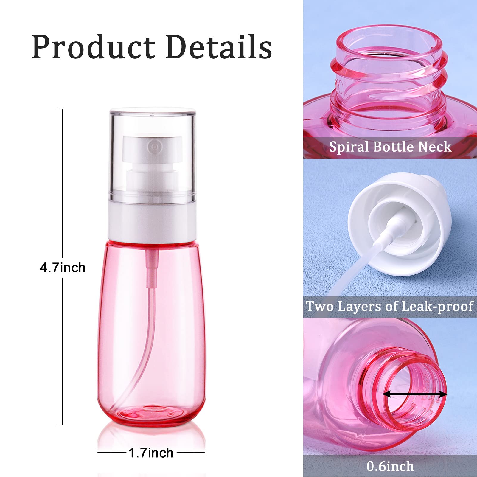 Cosywell Travel Size Spray Bottle Tsa Approved 2Oz 60Ml 3 Pack Leak Proof Fine Mist Spray Bottles Empty Plastic Refillable Mist