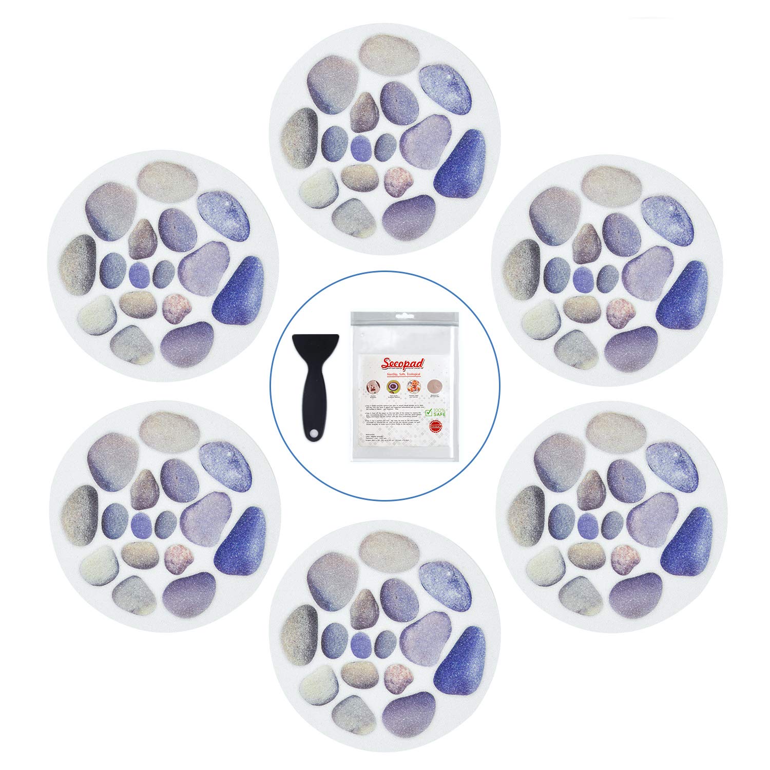 Secopad Non Slip Bathtub Stickers, 10 Pcs Large Cobblestone Adhesive Anti Slip Decal Threads For Shower And Bath Tub With Premiu