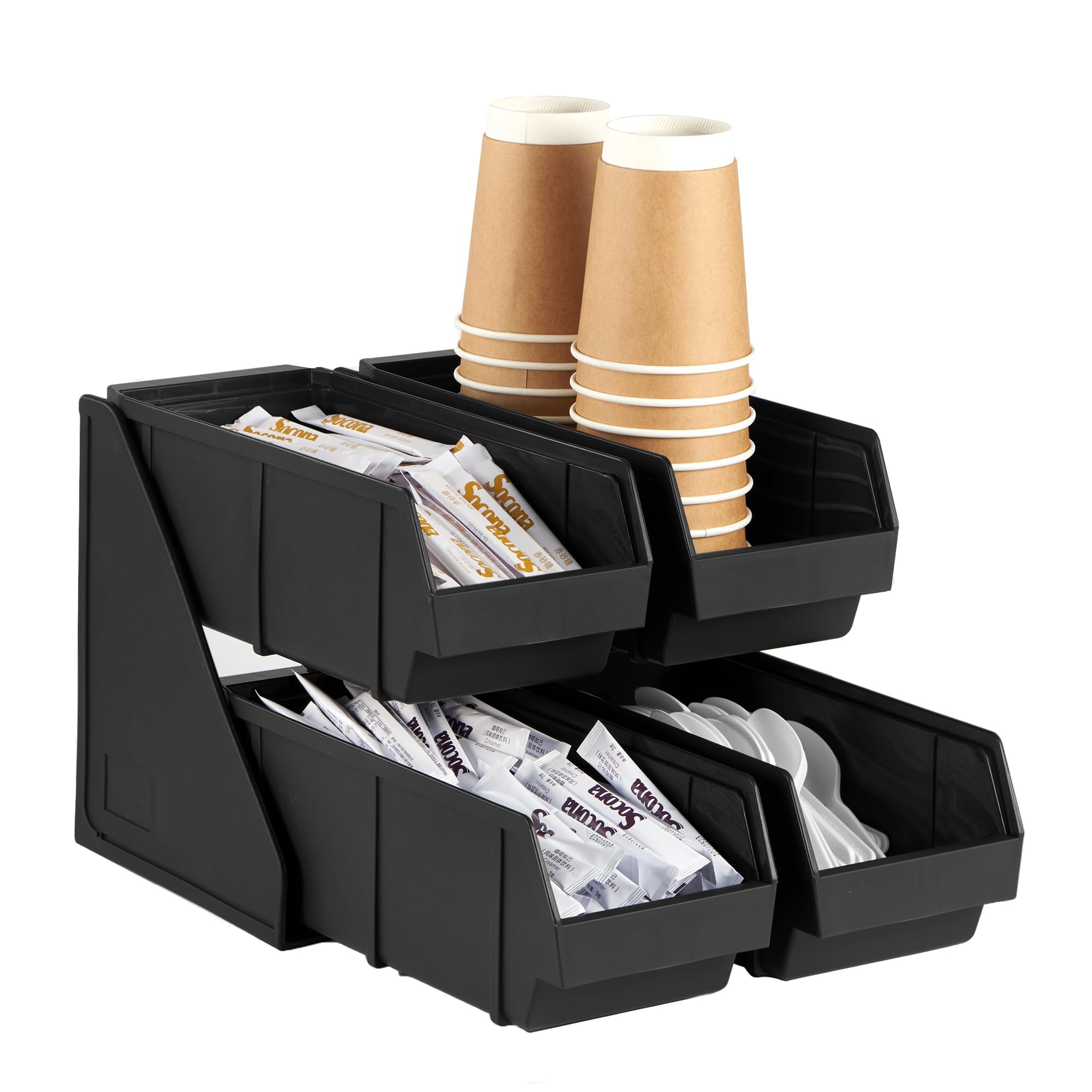 CURTA Black Self Serve Condiment Bin Stand Set, Removable Condiment Organizer with 2Tier Stand and 4 Condiment Bins, 16 D x11.