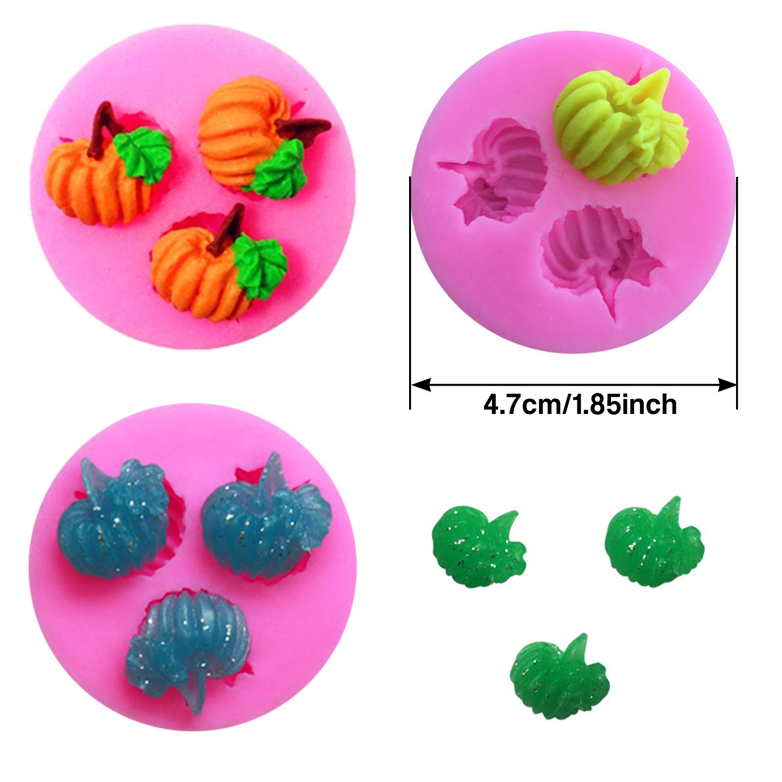Rainmae 5Pcs Autumn 3D Pumpkin Silicone Mold, Mini Pumpkin Mold For Thankgiving Cupcake Molds, Maple Leaves Fondant Cake Decorat