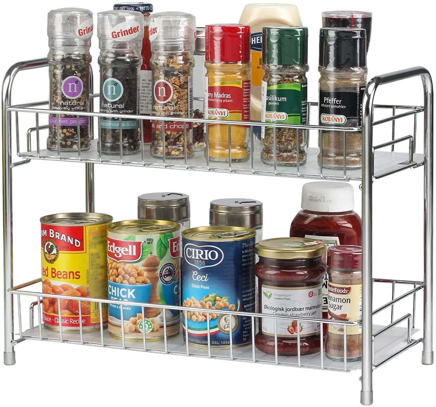 Birdwing 2 Tier Spice Rack Organizer For Counter Top Metal Spice Organizer Standing Rack Shelf Storage Holder With Shelf Liner F
