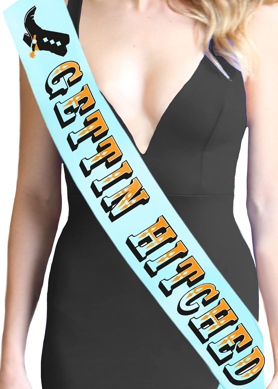 Southern Bride Sash - Bridal Grade Satin Bachelorette Party Cowgirl Sash - Gettin Hitched Shiny Gold Sash For Bride - Cowboy Wes