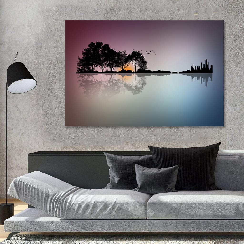 Urttiiyy Modern Blue White Music Abstract Guitar Tree Canvas Paintings Wall Art Home Decor Living Room Hd Printed Painting Frame