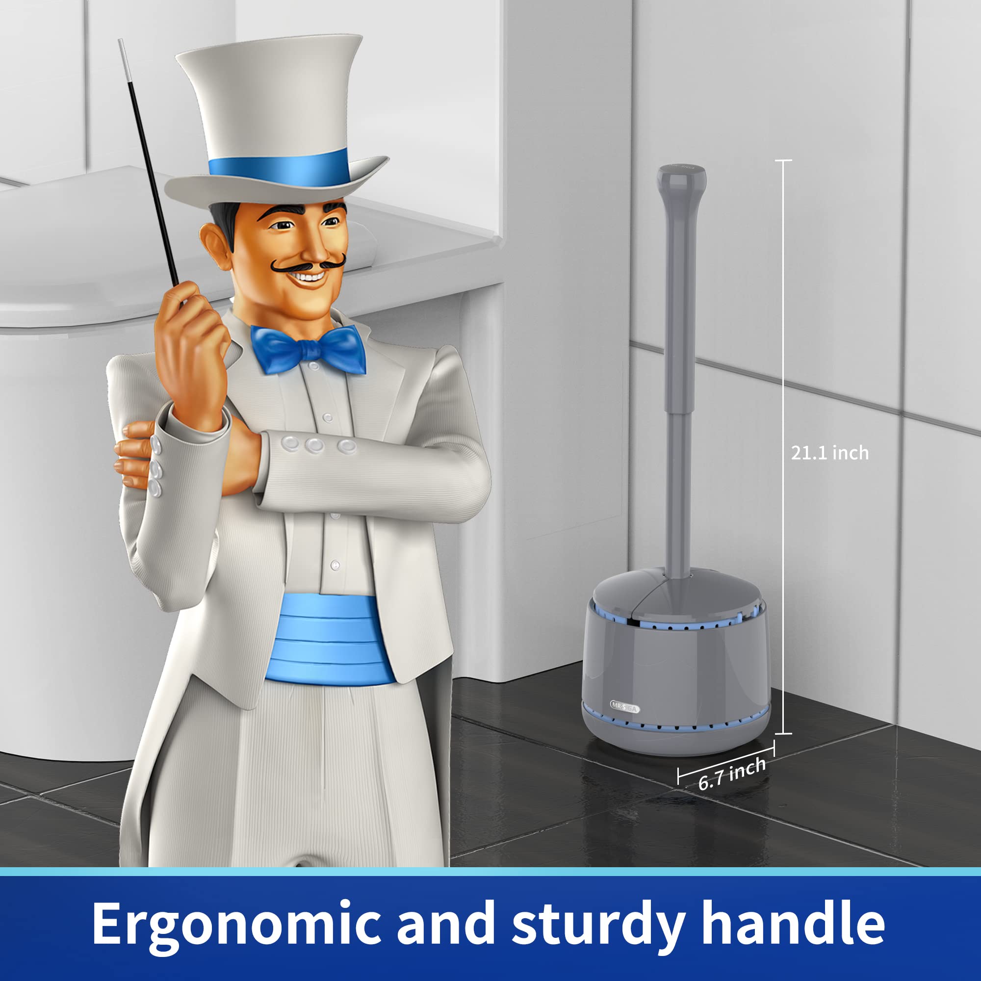 Mrsiga Toilet Plunger With Holder, Heavy Duty Plunger With Sturdy Handle For Toilet Cleaning, Gray