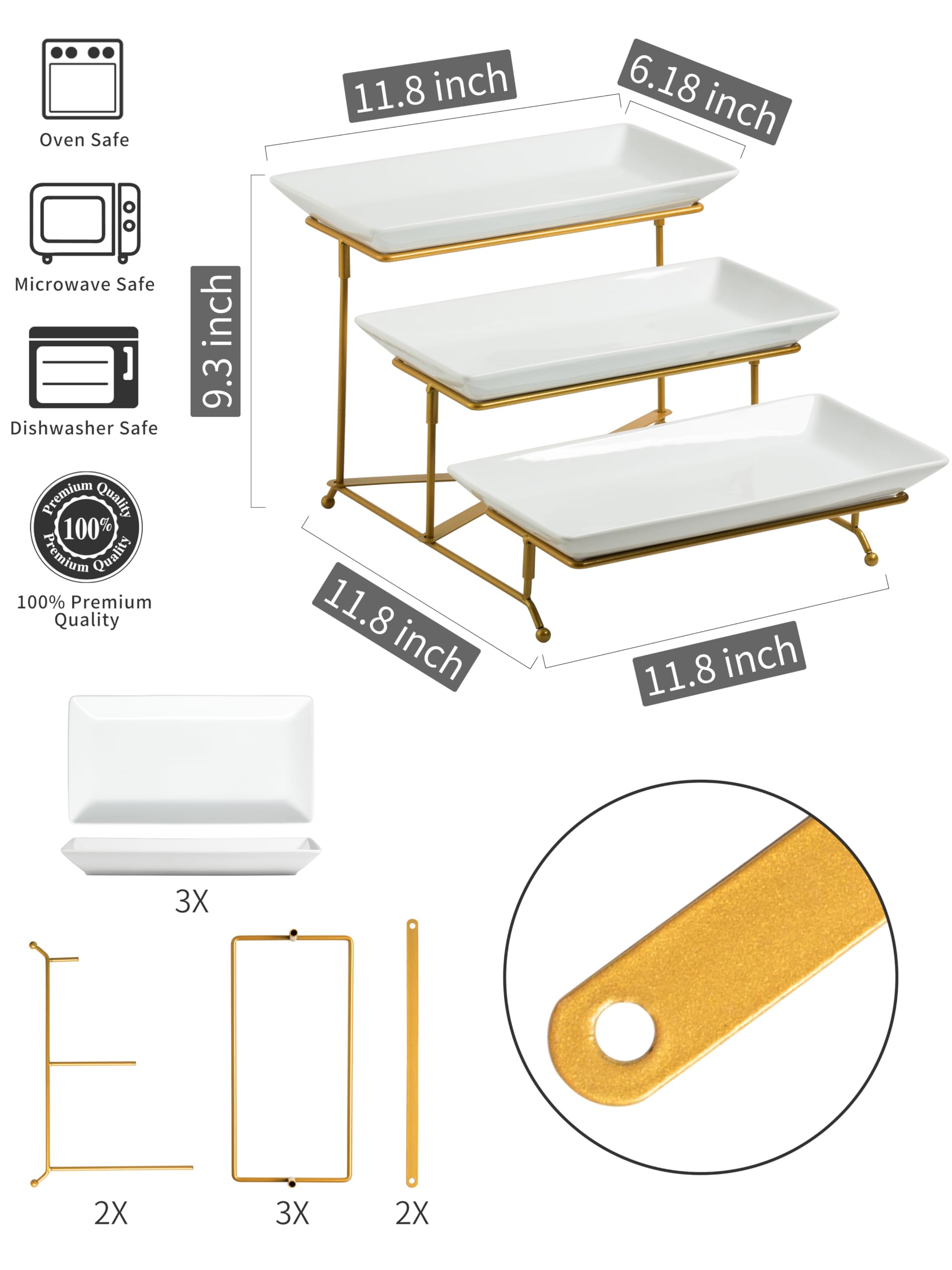 Lauchuh 3 Tier Serving Stand Porcelain Serving Platter Tier Serving Trays With Collapsible Sturdier Rack, Serving Dishes And Pla
