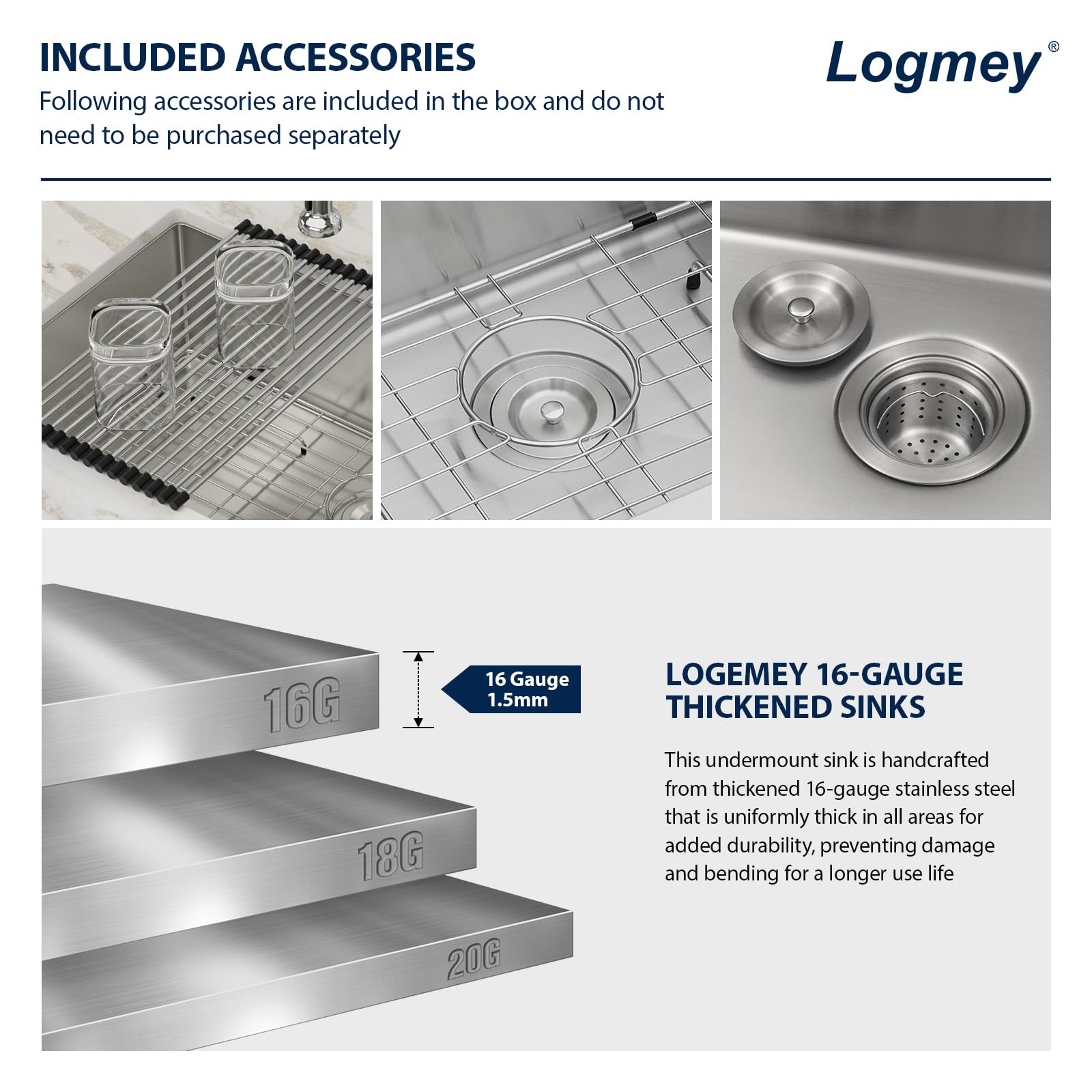 Logmey 33 Inch Undermount Kitchen Sink - 33X19 In Handmade Stainless Steel Undermount Sink 16 Gauge Single Bowl Sinks With Round