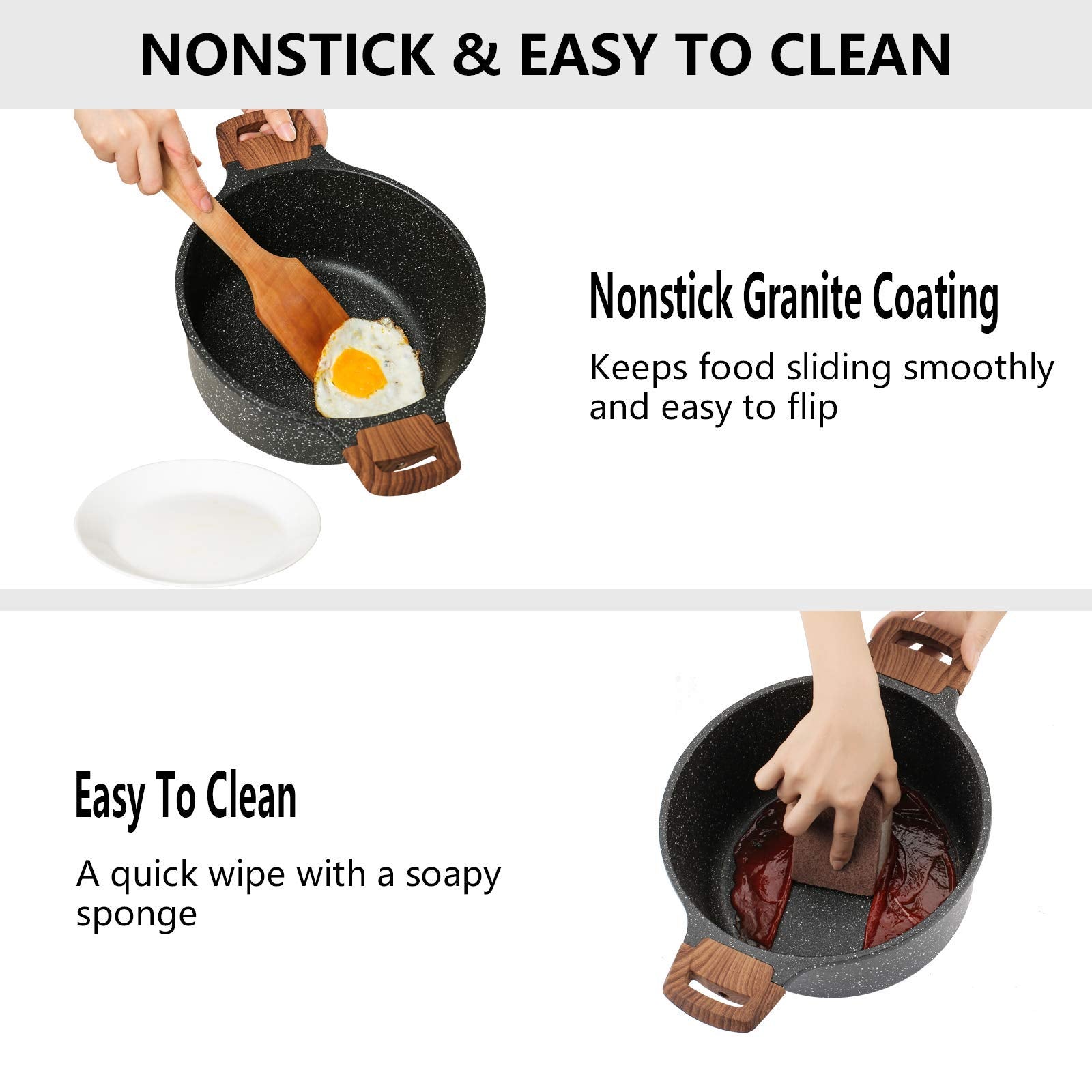 Eslite Life Nonstick Stock Pot With Lid, 5 Quart Granite Coating Large Soup Pot Casserole Dish Cookware, Compatible With All Sto