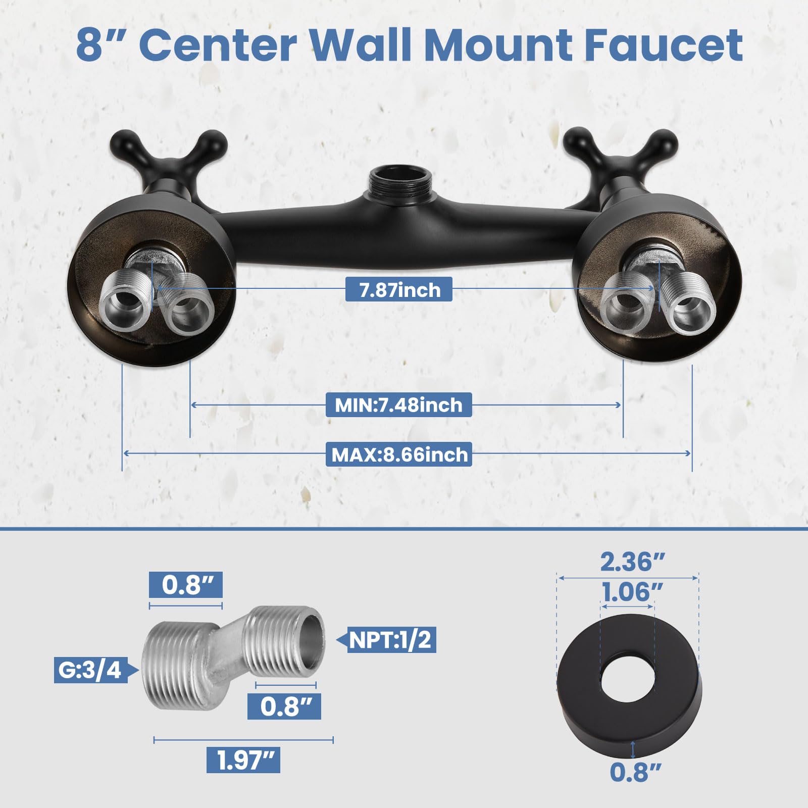 Airuida Wall Mount Kitchen Sink Faucet For 6 Inch(15Cm) Spout Reach 8 Inch Center Adjustable Center Double Cross Handles Hot And