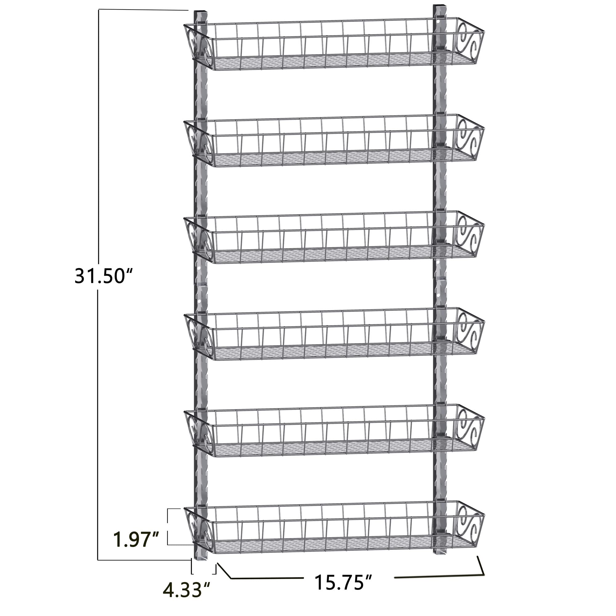 SWOMMOLY Adjustable Wall Mount Spice Rack, 6-Tier Dual-use (Multi-use) Organizer, Silver