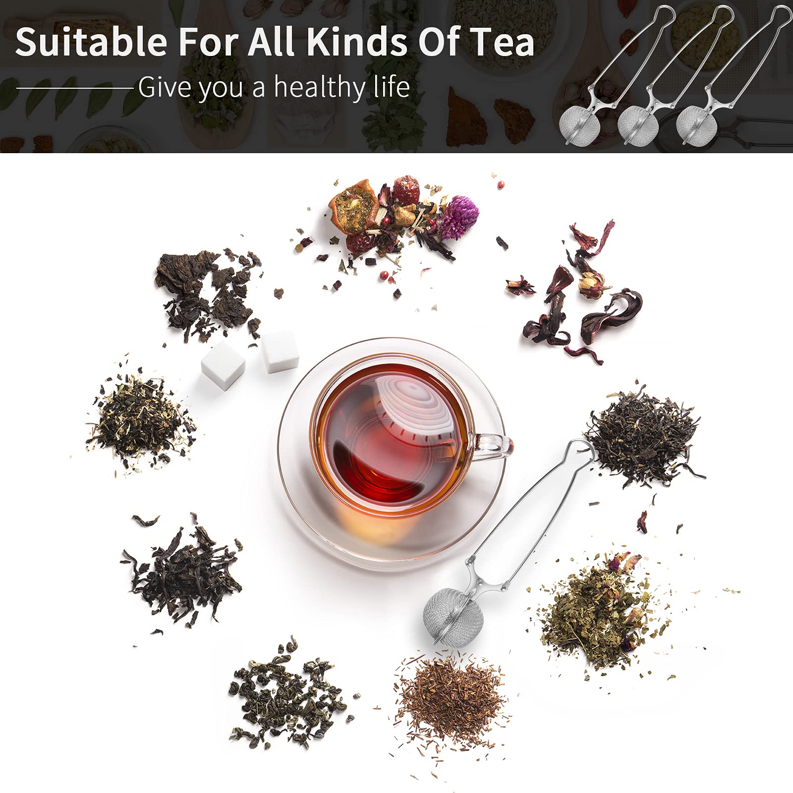 Snap Ball Tea Strainer, Exptolii 3 Pack Stainless Steel Tea Infuser Filter With Handle For Loose Leaf Tea, Spices, Seasonings