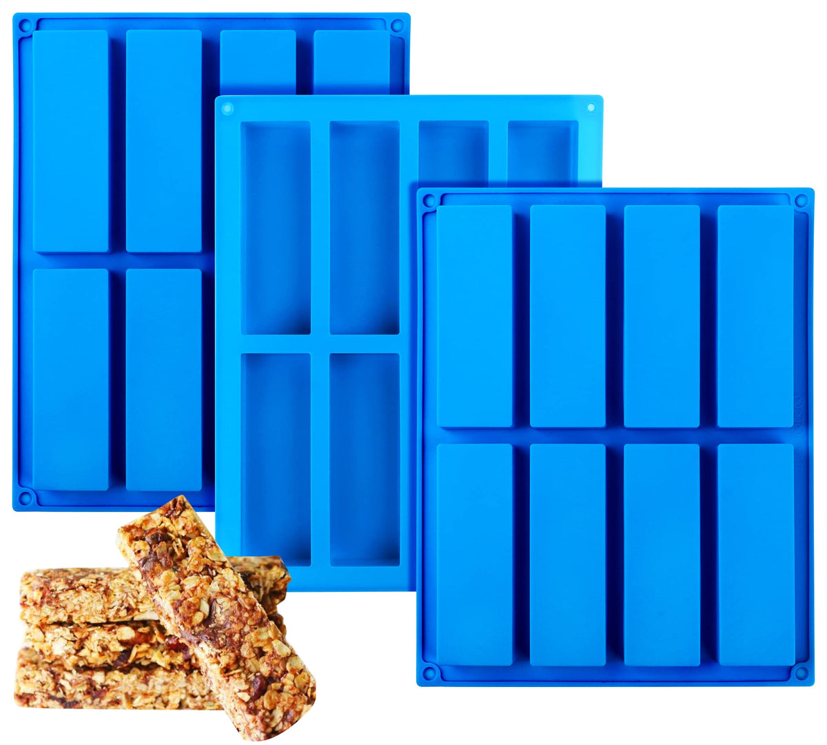 Sidosir 3Pcs Granola Bar Mold Silicone Mold, 8-Cavity Rectangle Molds For Energy Bar, Silicone Baking Molds For Large Granola Ba