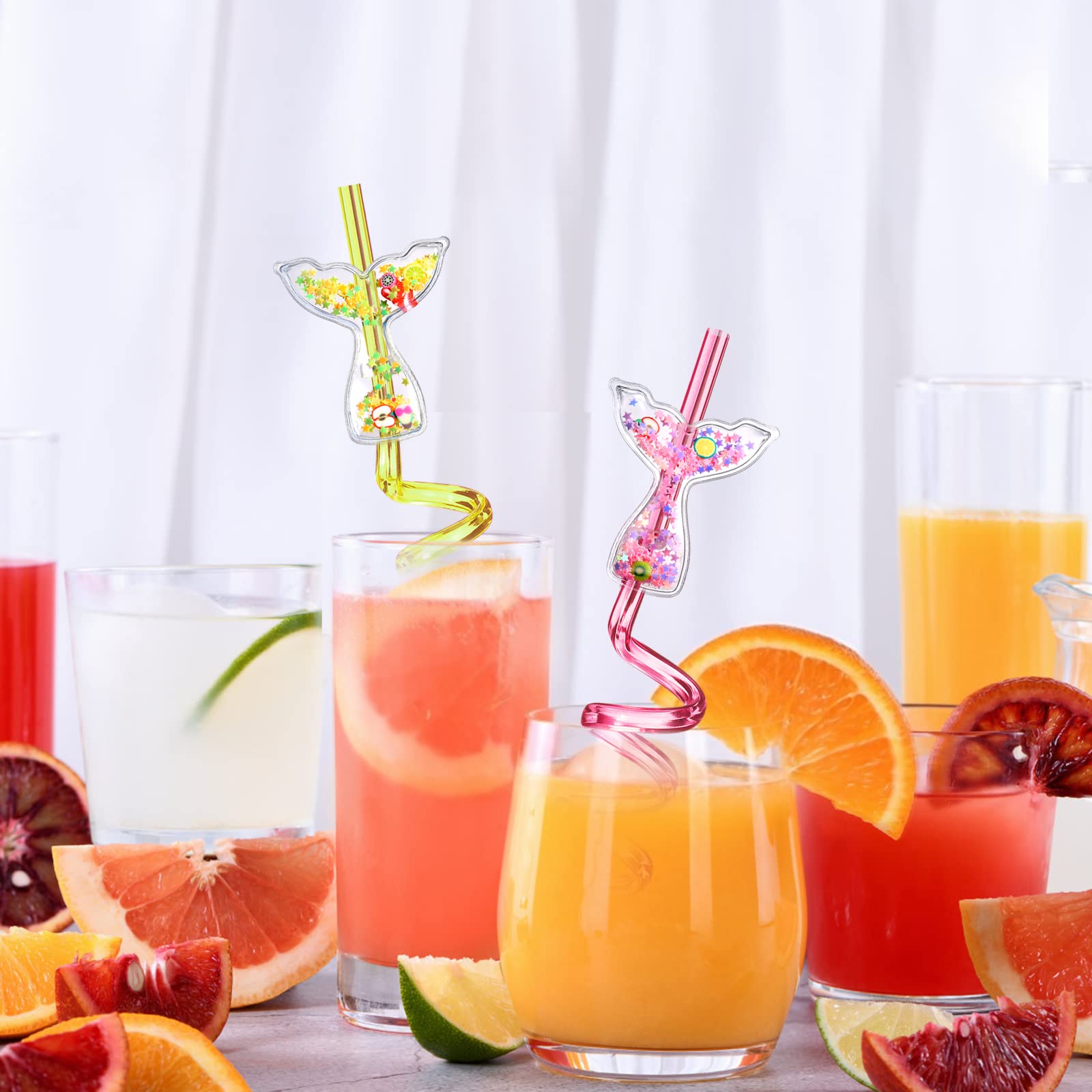 24 Glitter Mermaid Party Favors Mermaid Tail Drinking Straws For Mermaid Birthday Party Supplies With 2 Pcs Straws Cleaning Brus