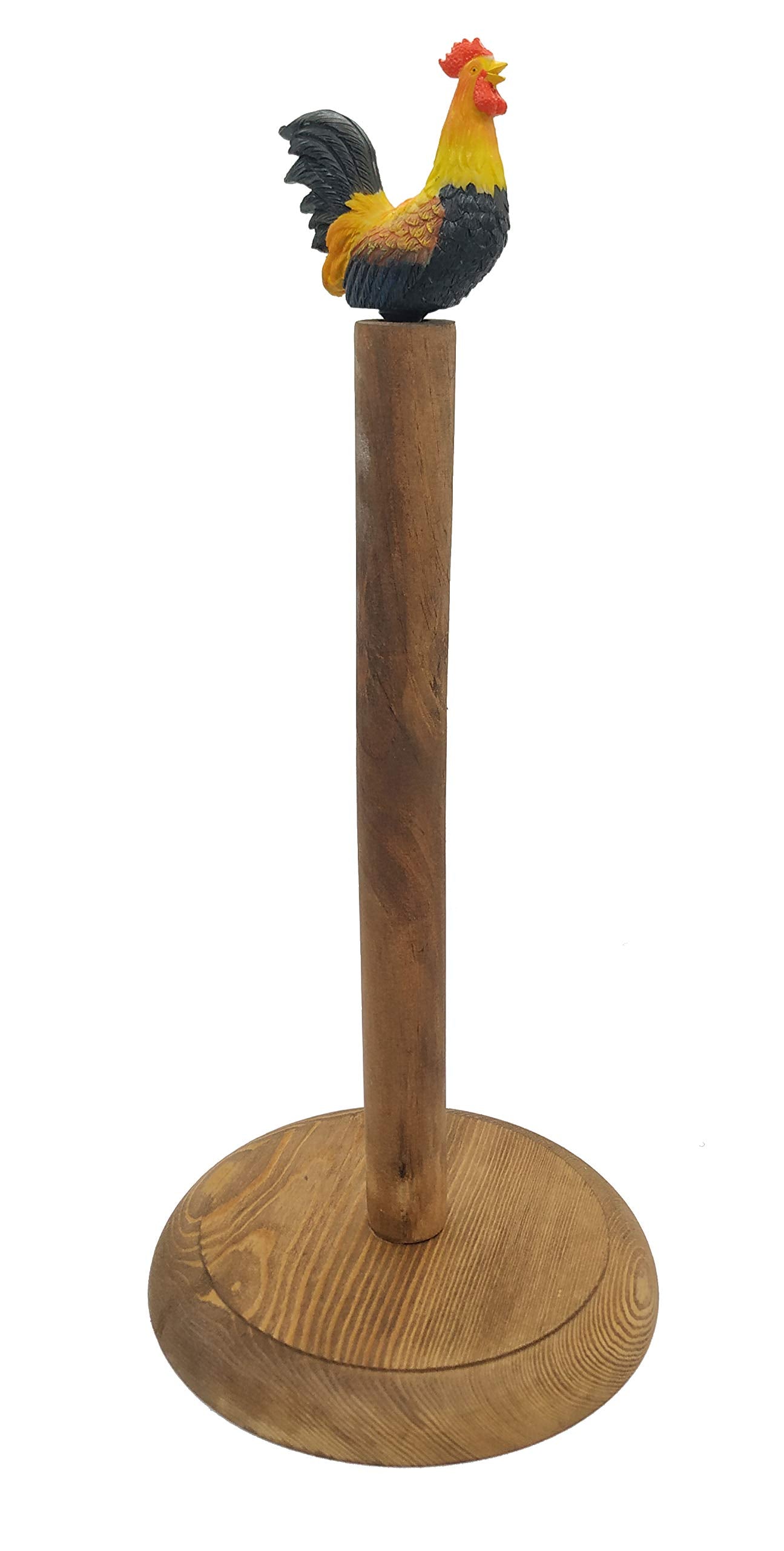 Rooster Design Rustic Brown Wood Paper Towel Holder Stand Up Paper Towel Holder, Easy One-Handed Tear Kitchen Paper Towel Dispen
