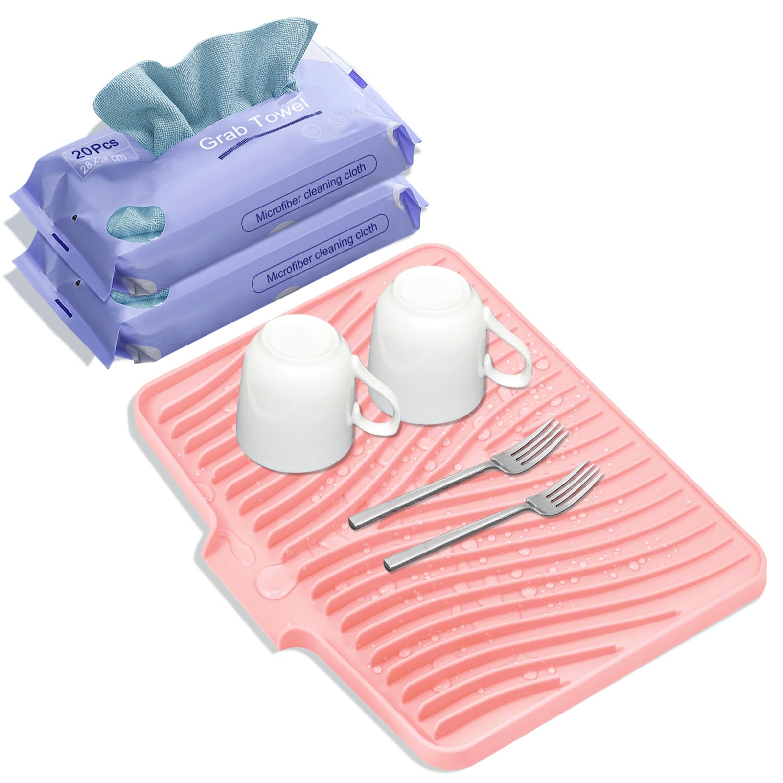TIKNIK Silicone Dish Drying Mat, Stone Drying Mat for Kitchen Counter with Built-in Drain, Non-Slip 15.8 X 13 Drying Matt Kitche