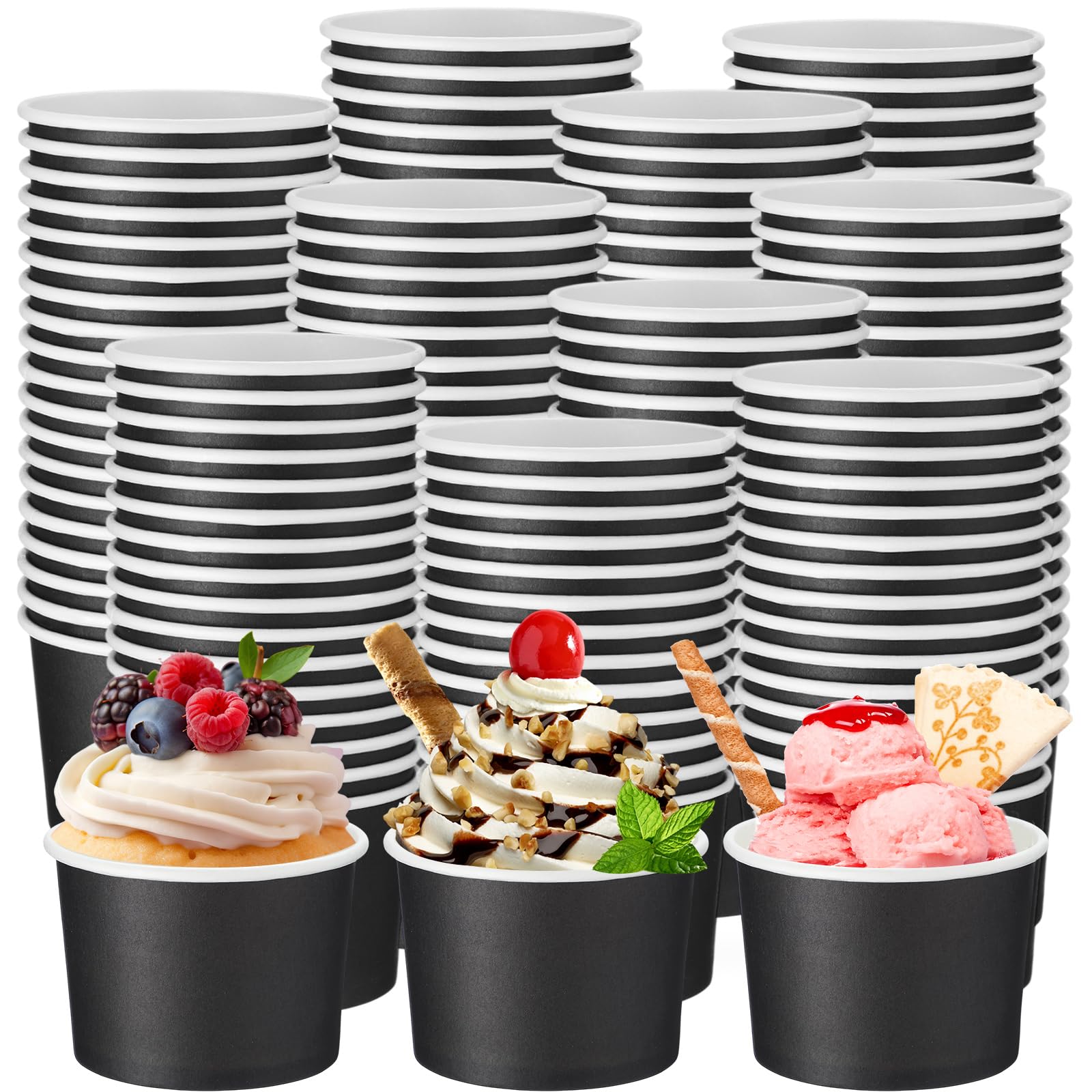 Honeydak 200 Pcs Black Ice Cream Paper Cups 5 oz Disposable