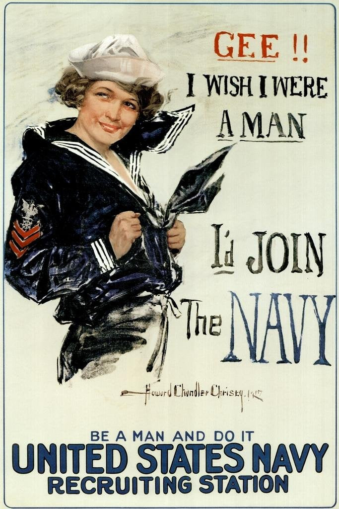 Gee I Wish I Were A Man Id Join The Navy Recruiting Propaganda Cool Wall Art Print Poster 16X24