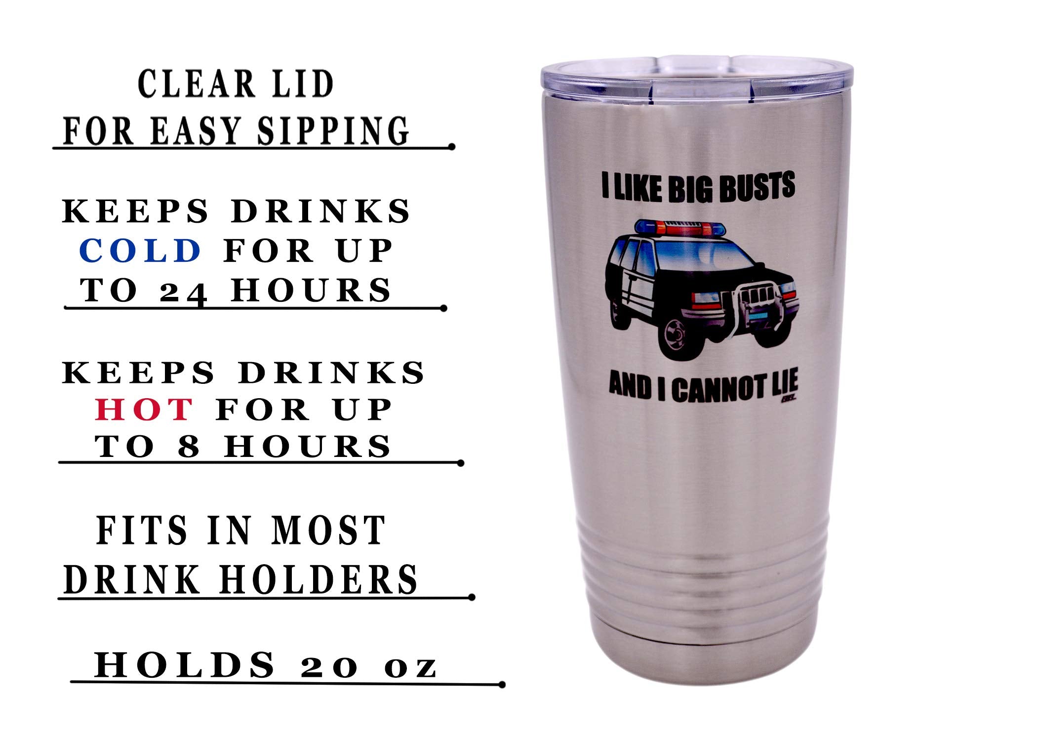 Rogue River Tactical Funny Police Officer Large 20 Ounce Travel Tumbler Mug Cup W/Lid I Like Big Busts Thin Blue Line Pd Gift