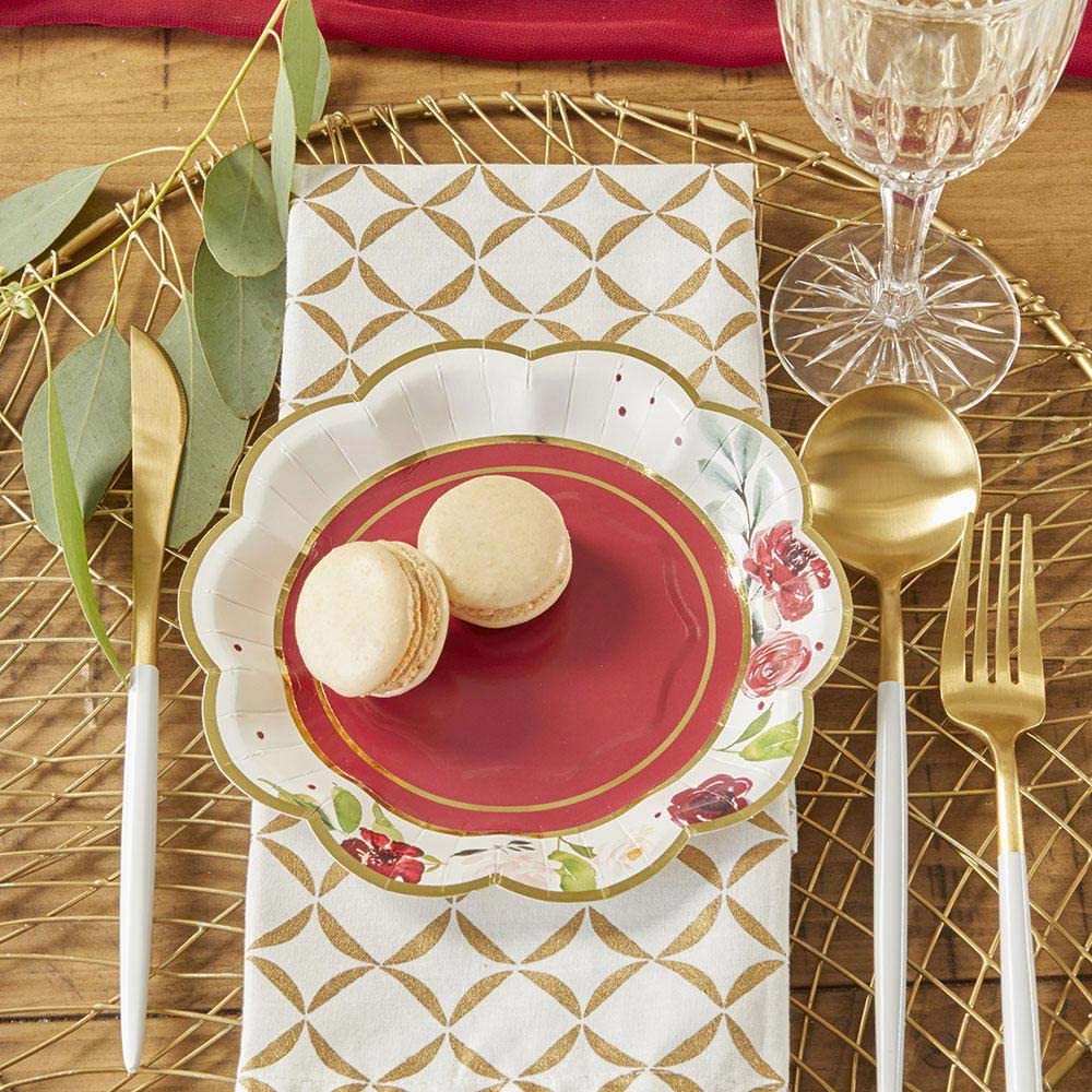 Kate Aspen 32 Pcs Burgundy Blush Floral Paper Plates, 7 Inch Heavy Duty Disposable Party Plates, Party Supplies Tableware For Bi