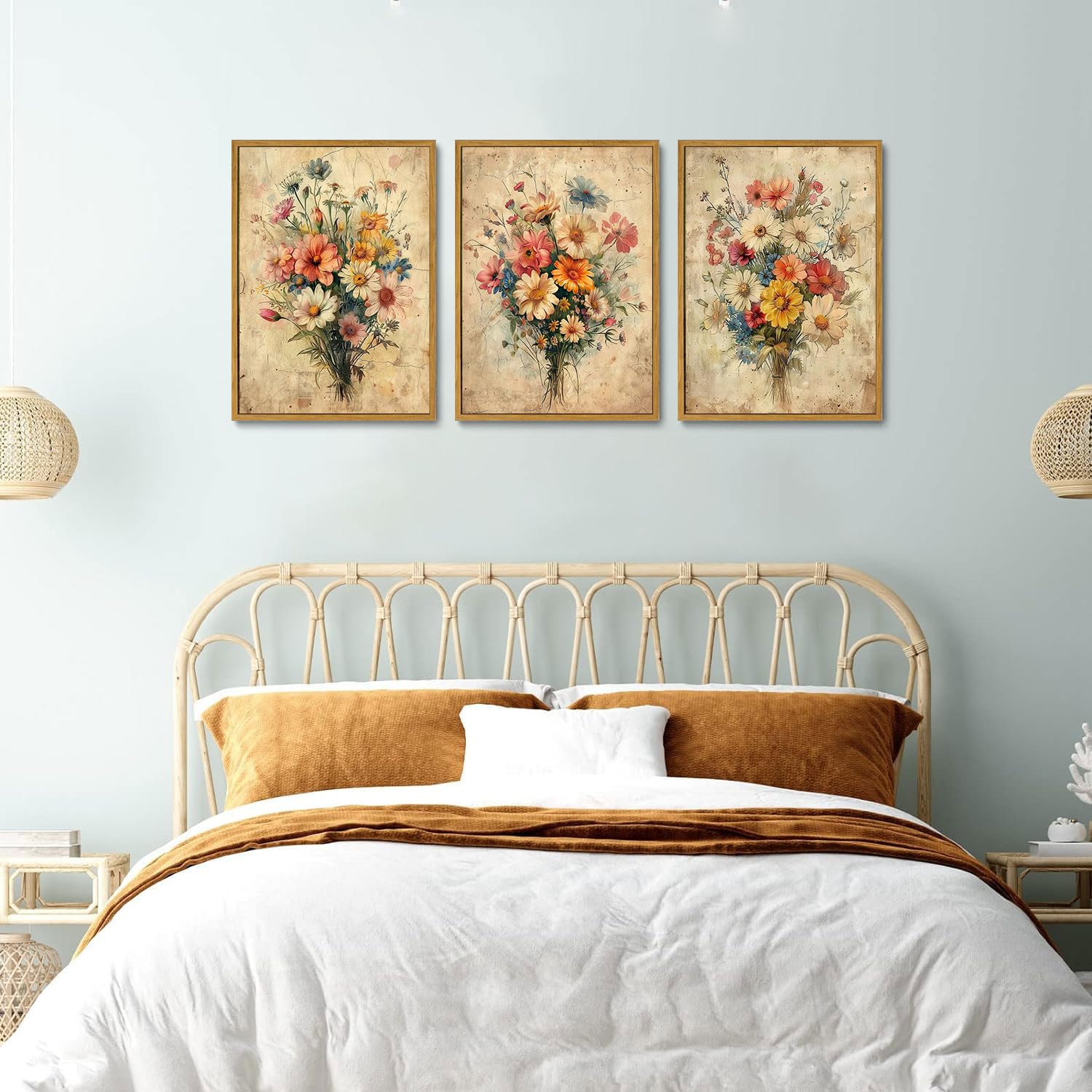 Kissfox Framed Colorful Wildflower Canvas Wall Art Set Of 3 Flowers Pictures Prints Flowers Printing Floral Watercolors Flower W