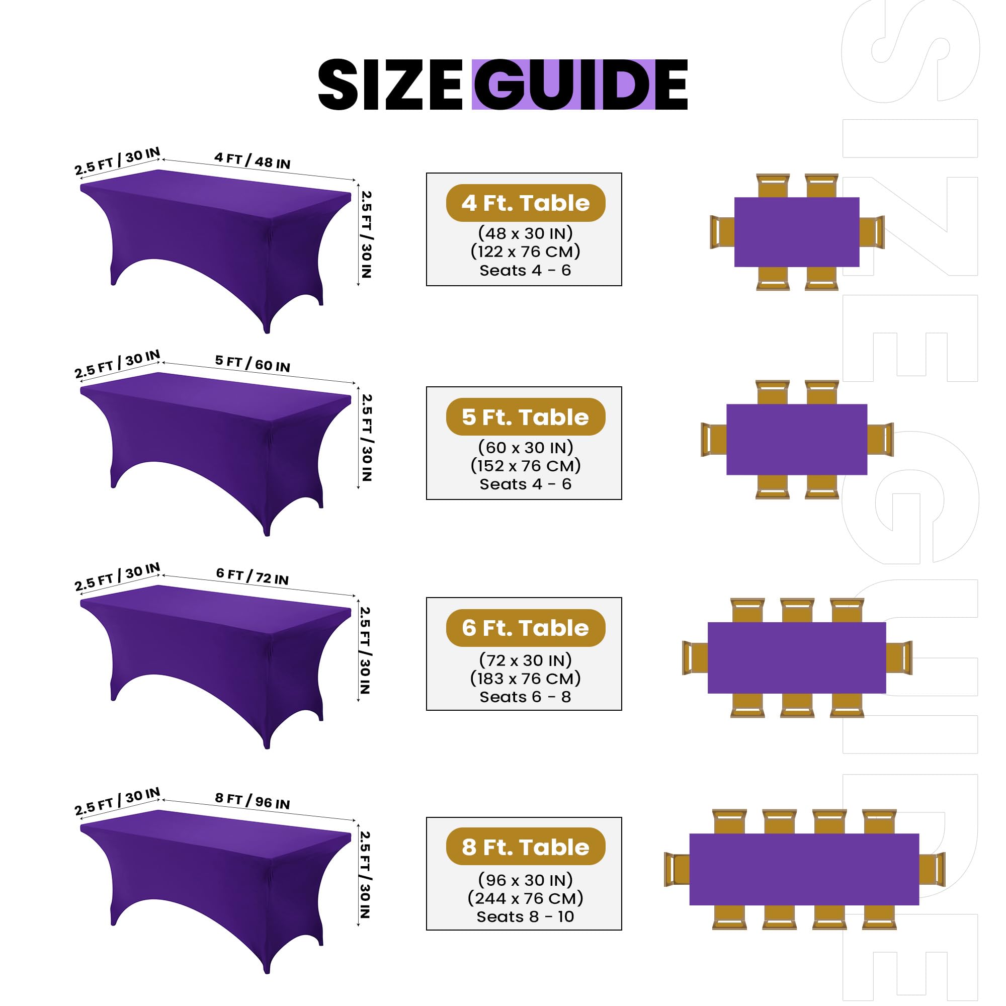 Utopia Kitchen 6Ft Spandex Table Cloth Rectangle [2 Pack, Purple] 200Gsm Premium Stretch, Lycra, Washable And Wrinkle Resistant