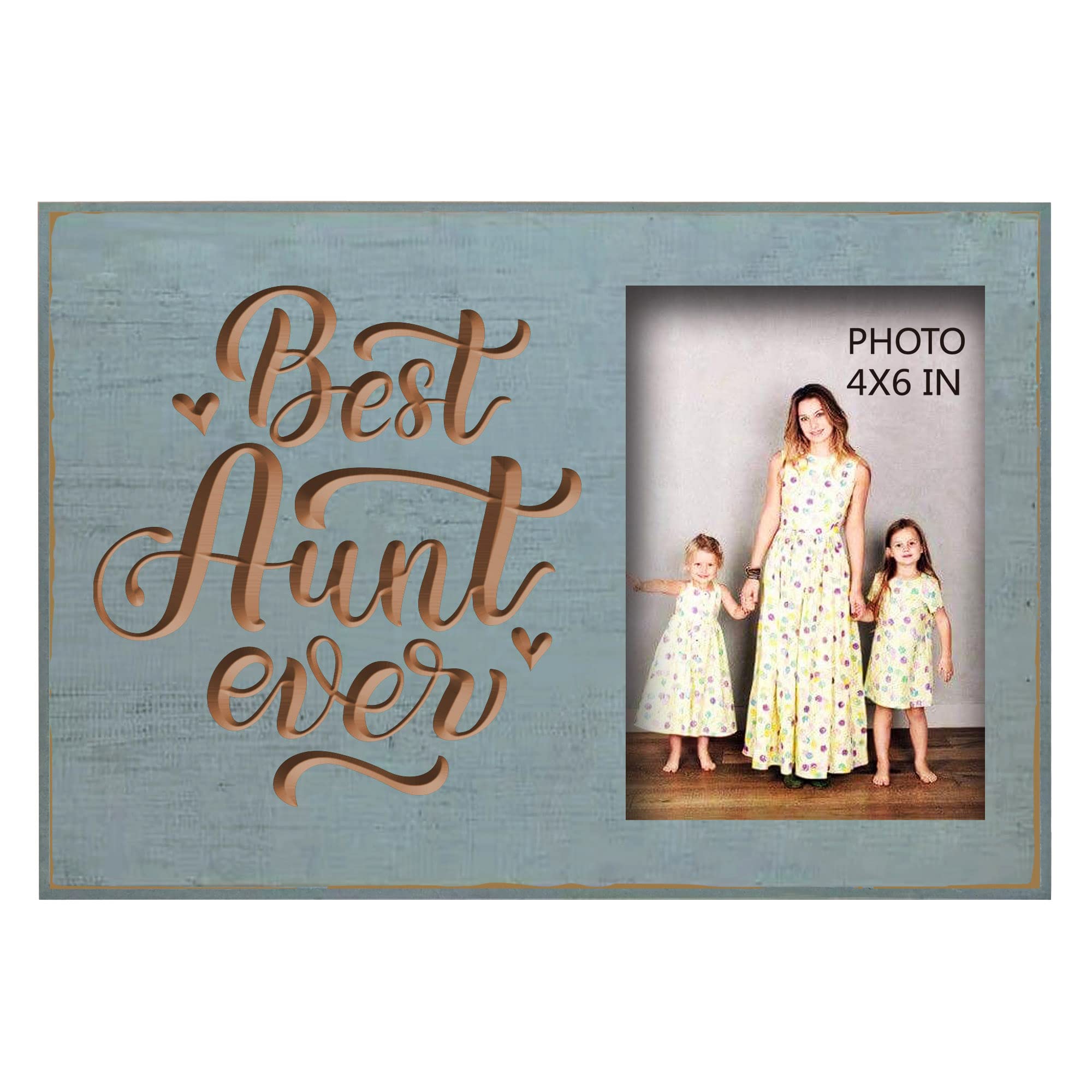 EXQUIDECA Best Aunt Ever Gifts from Niece Nephew - Cyan Engraved Carving Aunties Picture Frames 4x6 Inches - Mother Day Birthday