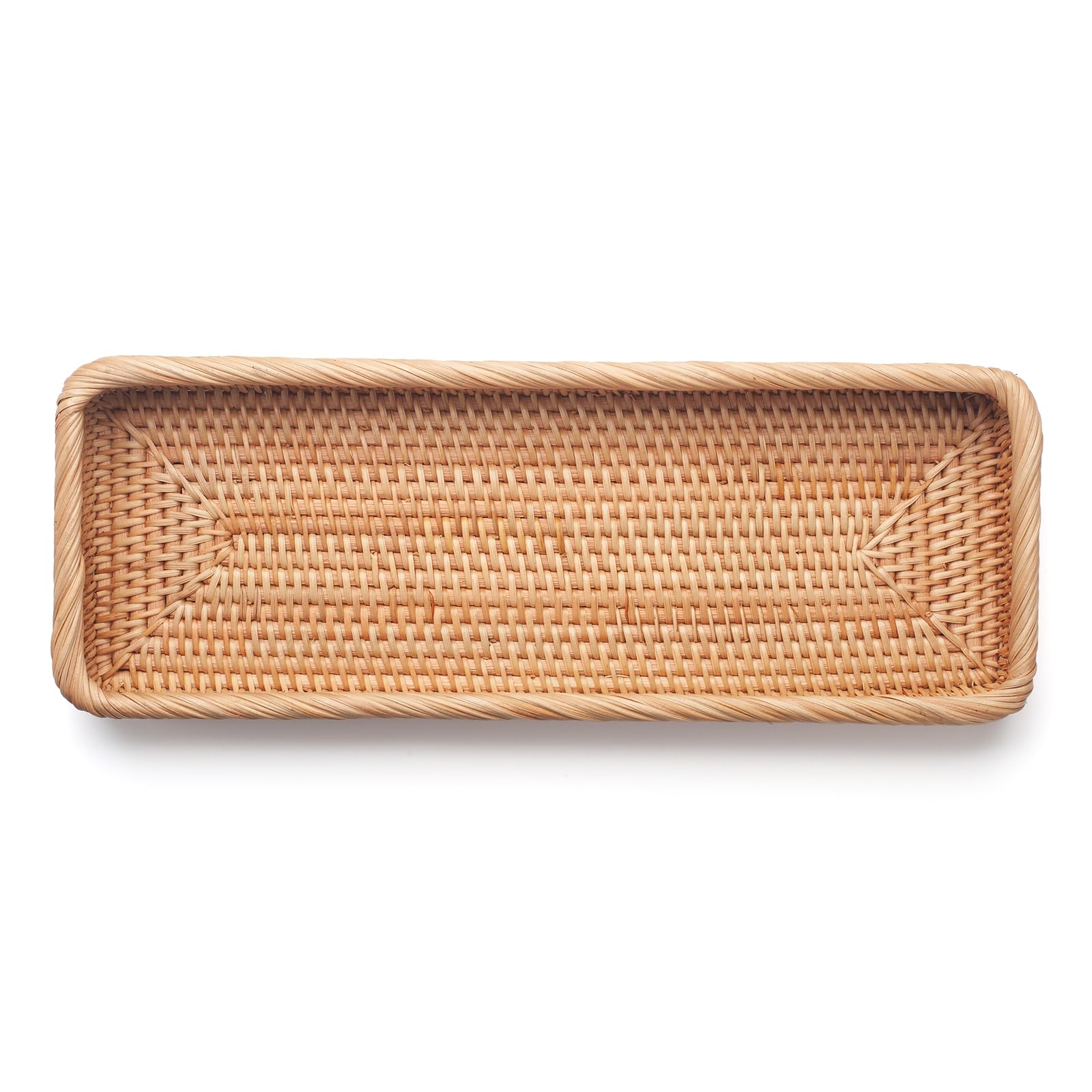 Rattan Bathroom Vanity Trays Toilet Tank Baskets Long Narrow Hand Towel Storage Basket For Storage, Decorative (Natural 16.3 X 6